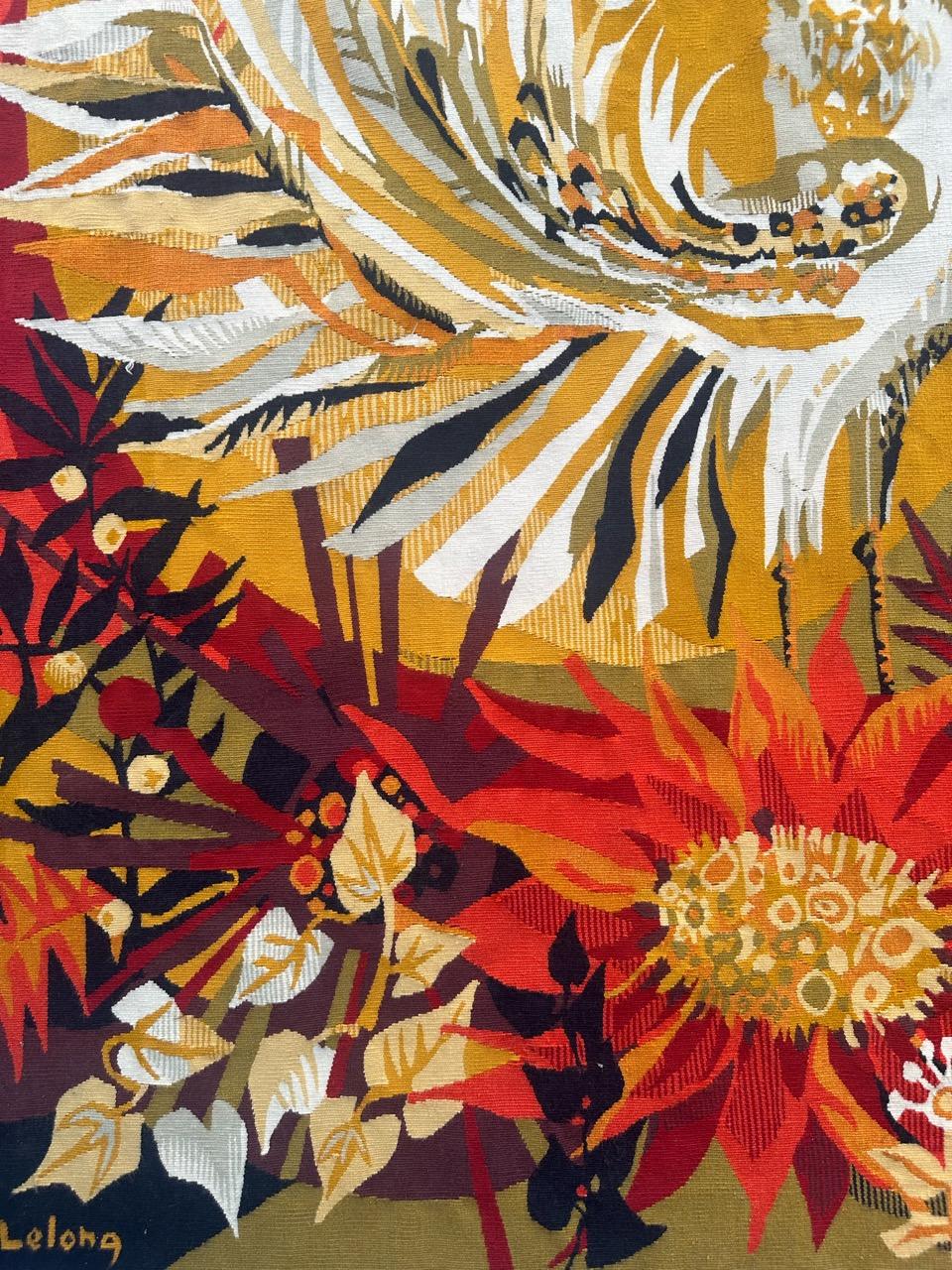 Mid-Century Modern Very Beautiful modern art deco Aubusson Tapestry by Herve Lelong For Sale