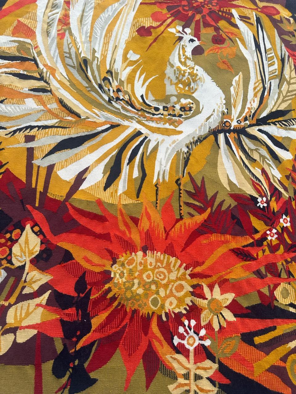 Wool Very Beautiful modern art deco Aubusson Tapestry by Herve Lelong For Sale