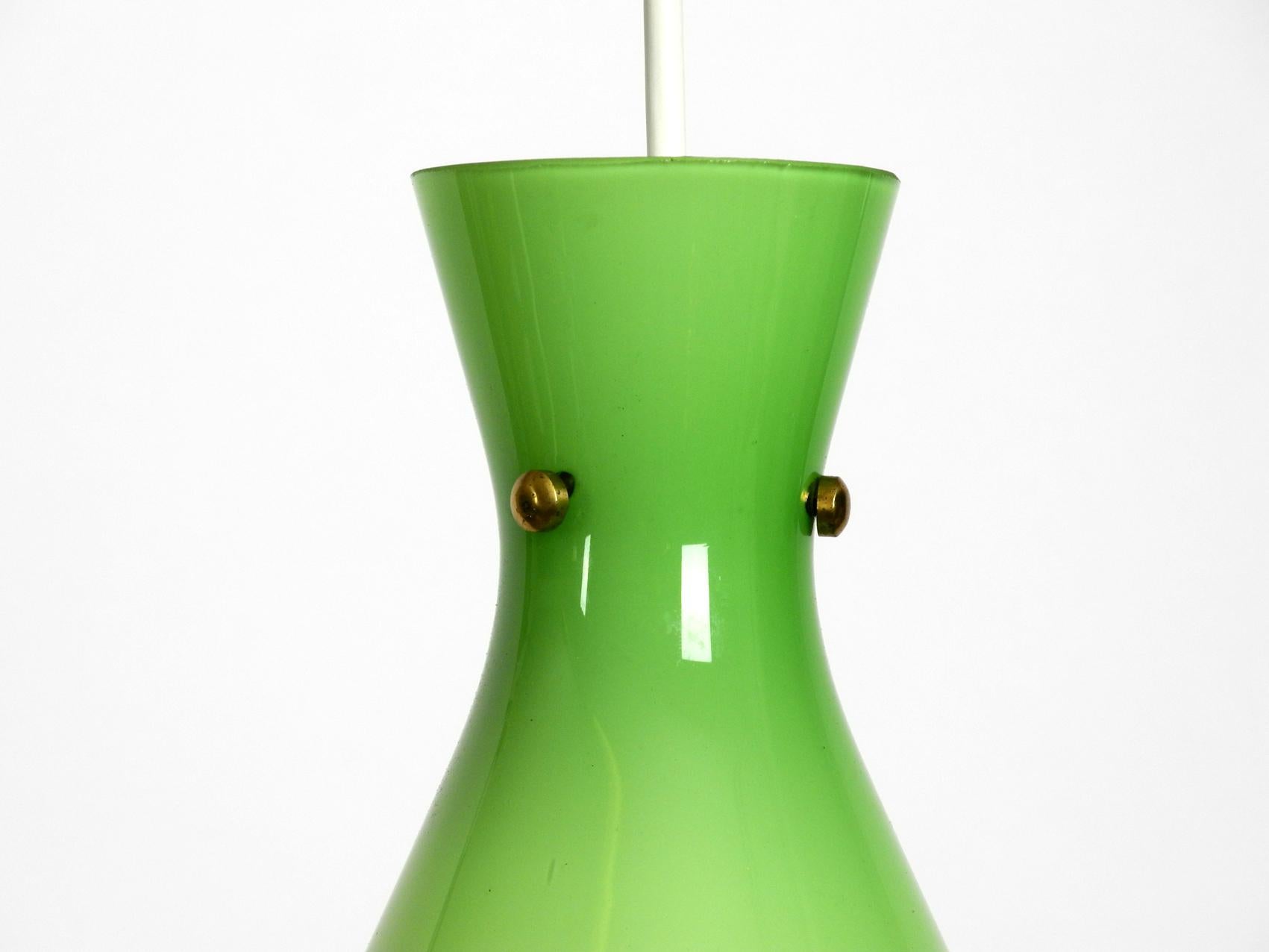 Very Beautiful Midcentury Flashed Glass Diabolo Pendant Lamp in Green For Sale 5