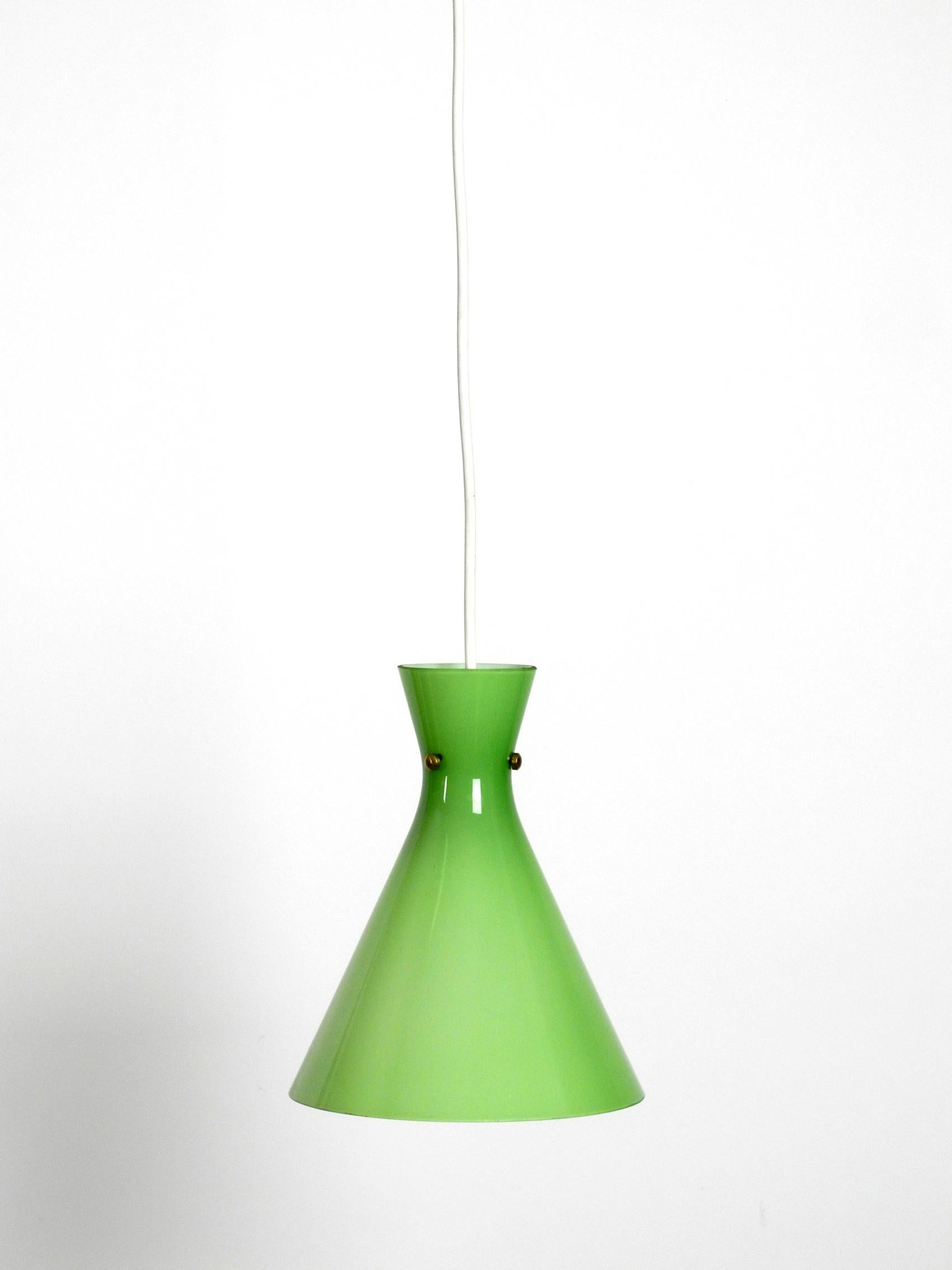 Mid-Century Modern Very Beautiful Midcentury Flashed Glass Diabolo Pendant Lamp in Green For Sale