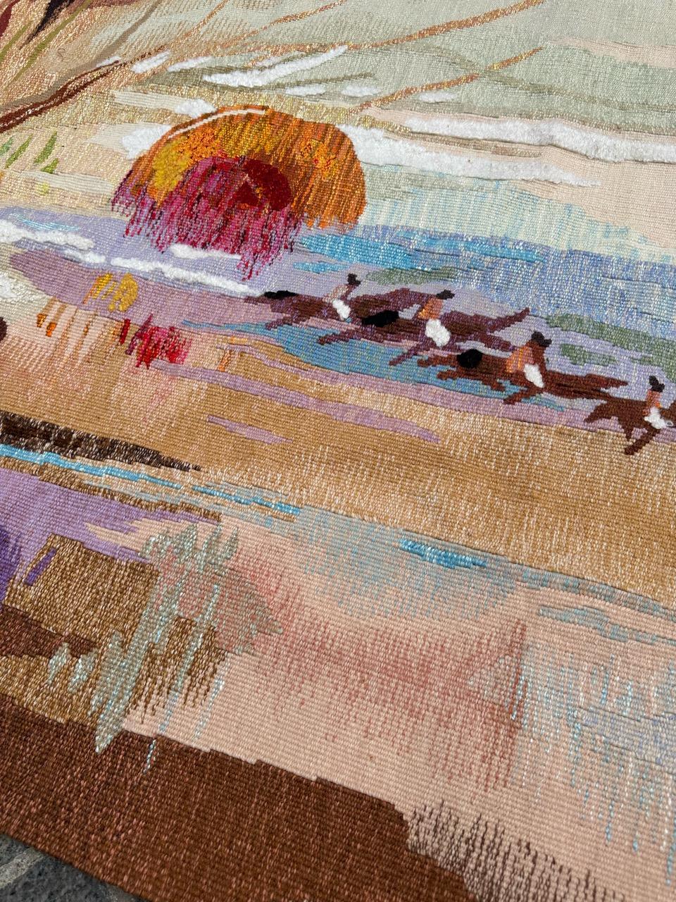 Very beautiful mid century French Aubusson tapestry by « Thérèse Le Guen » For Sale 9