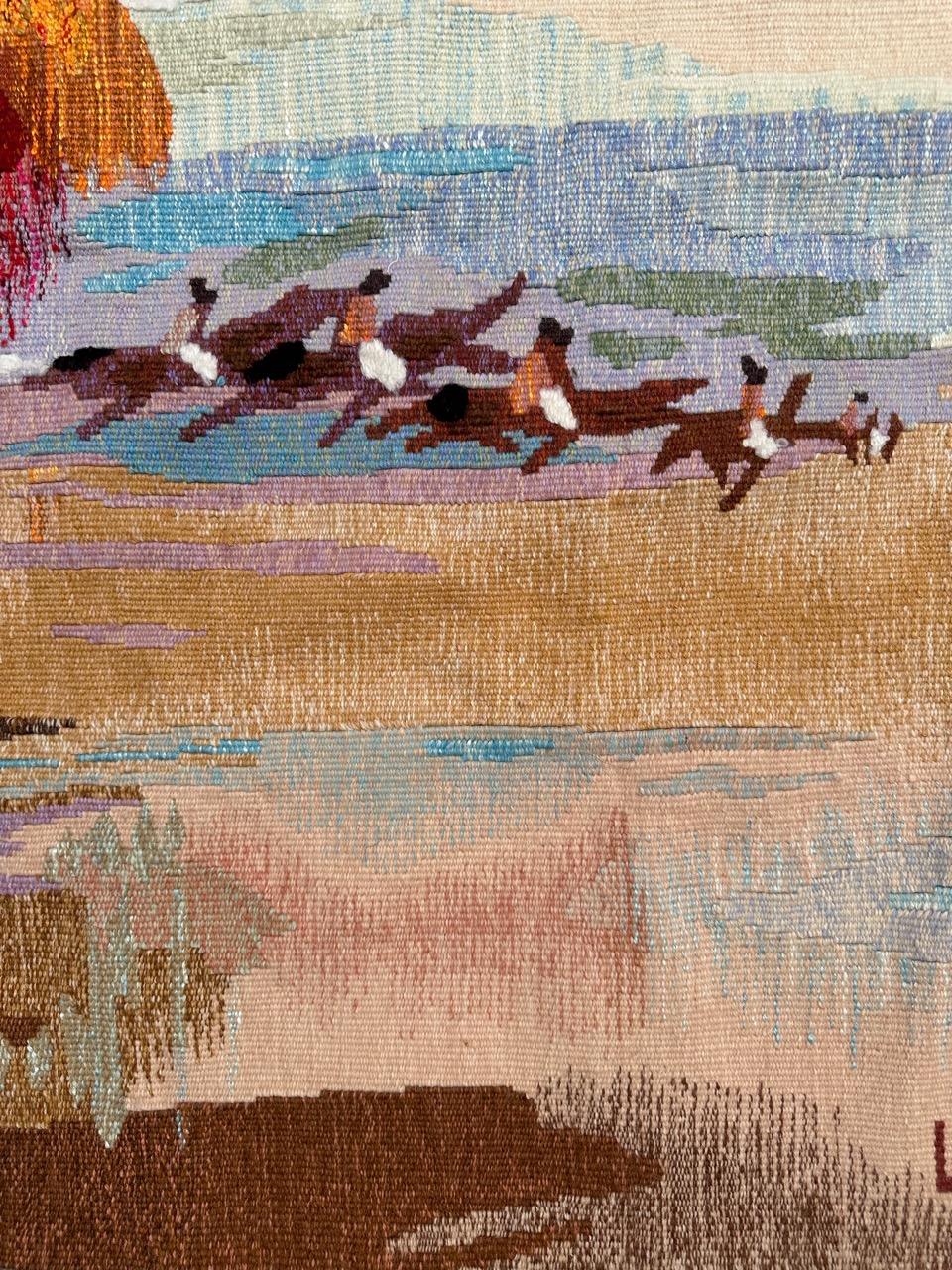 Hand-Woven Very beautiful mid century French Aubusson tapestry by « Thérèse Le Guen » For Sale