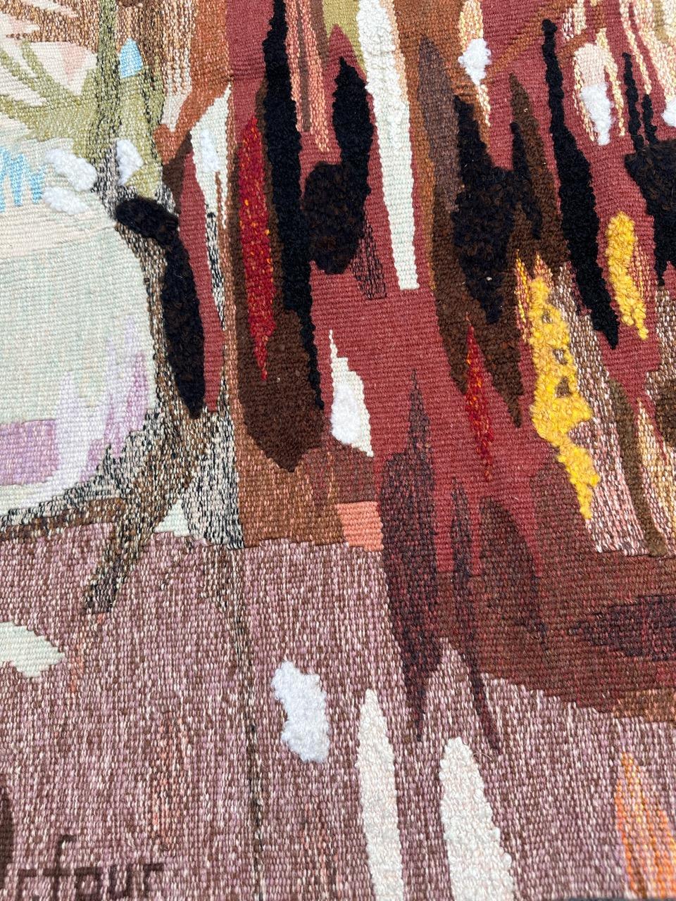 Very beautiful mid century French Aubusson tapestry by « Thérèse Le Guen » For Sale 1