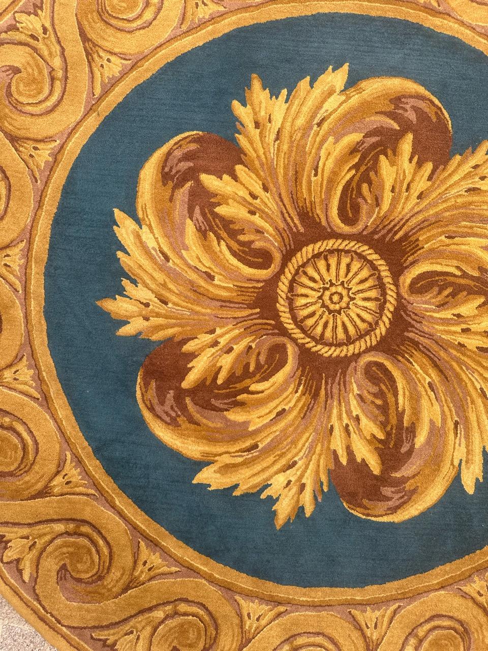 Aubusson Very beautiful mid century French round Janus savonnerie rug