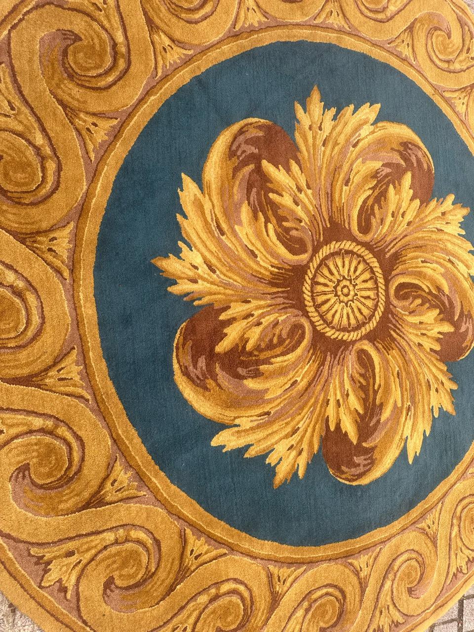 Wool Very beautiful mid century French round Janus savonnerie rug