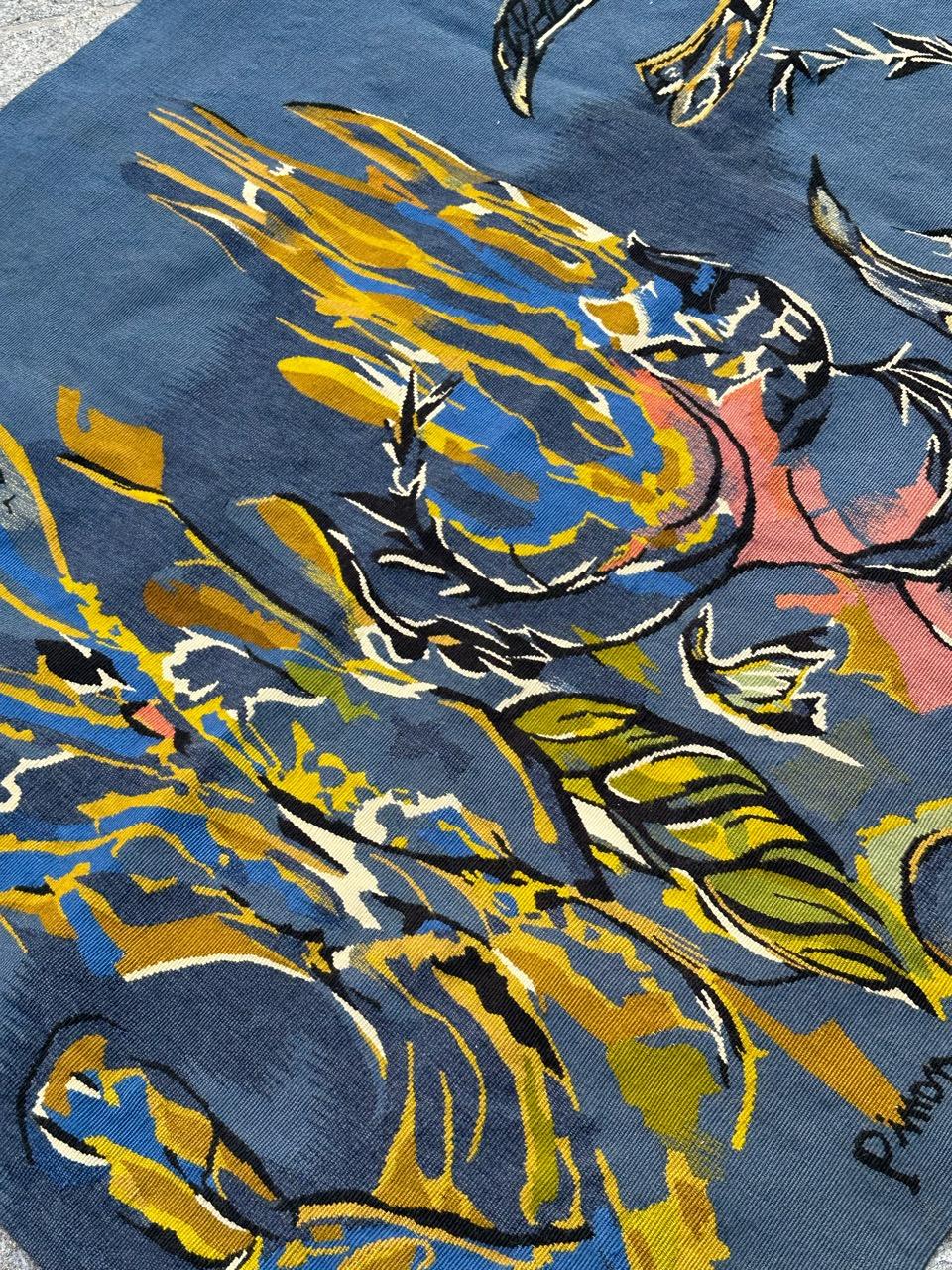 Schöner moderner Aubusson-Wandteppich von Pinon im Angebot 7