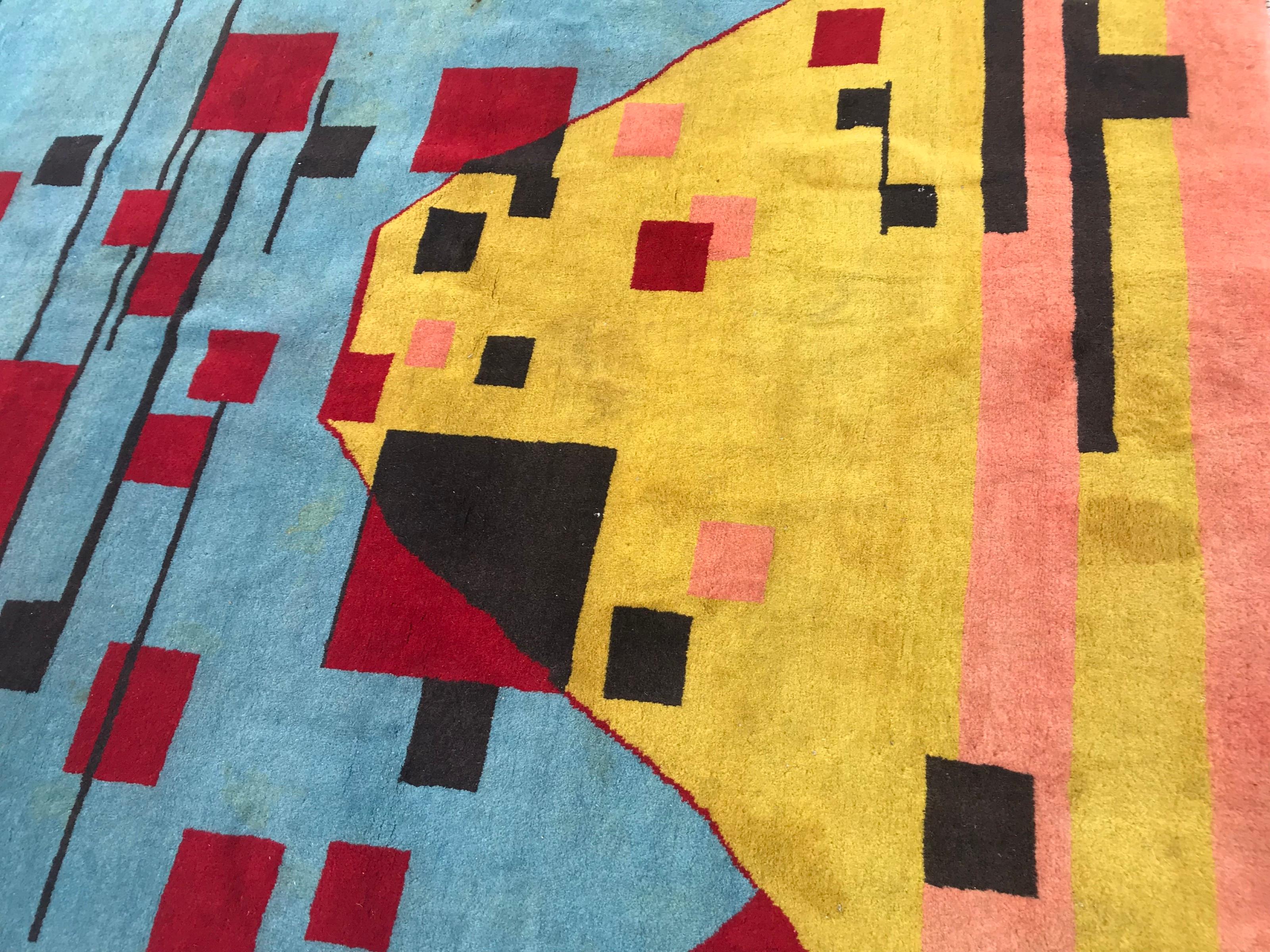 Bobyrug’s Very Beautiful Modern Hand Knotted Rug In Good Condition For Sale In Saint Ouen, FR
