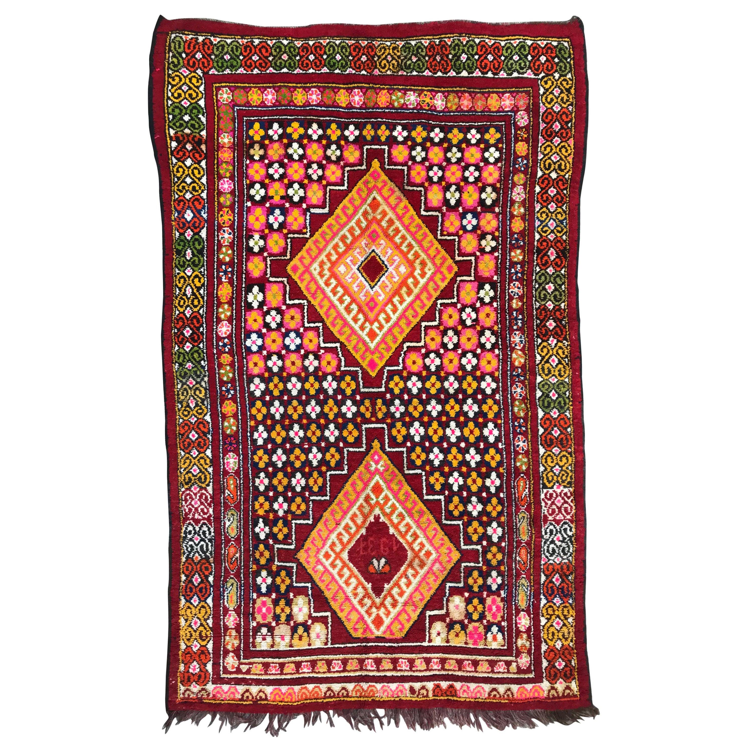 Bobyrug’s Very Beautiful Moroccan Berbere Colorful Rug For Sale