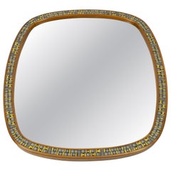 very beautiful rare 1950s mid century modern MIRROR with mosaic and cherry wood