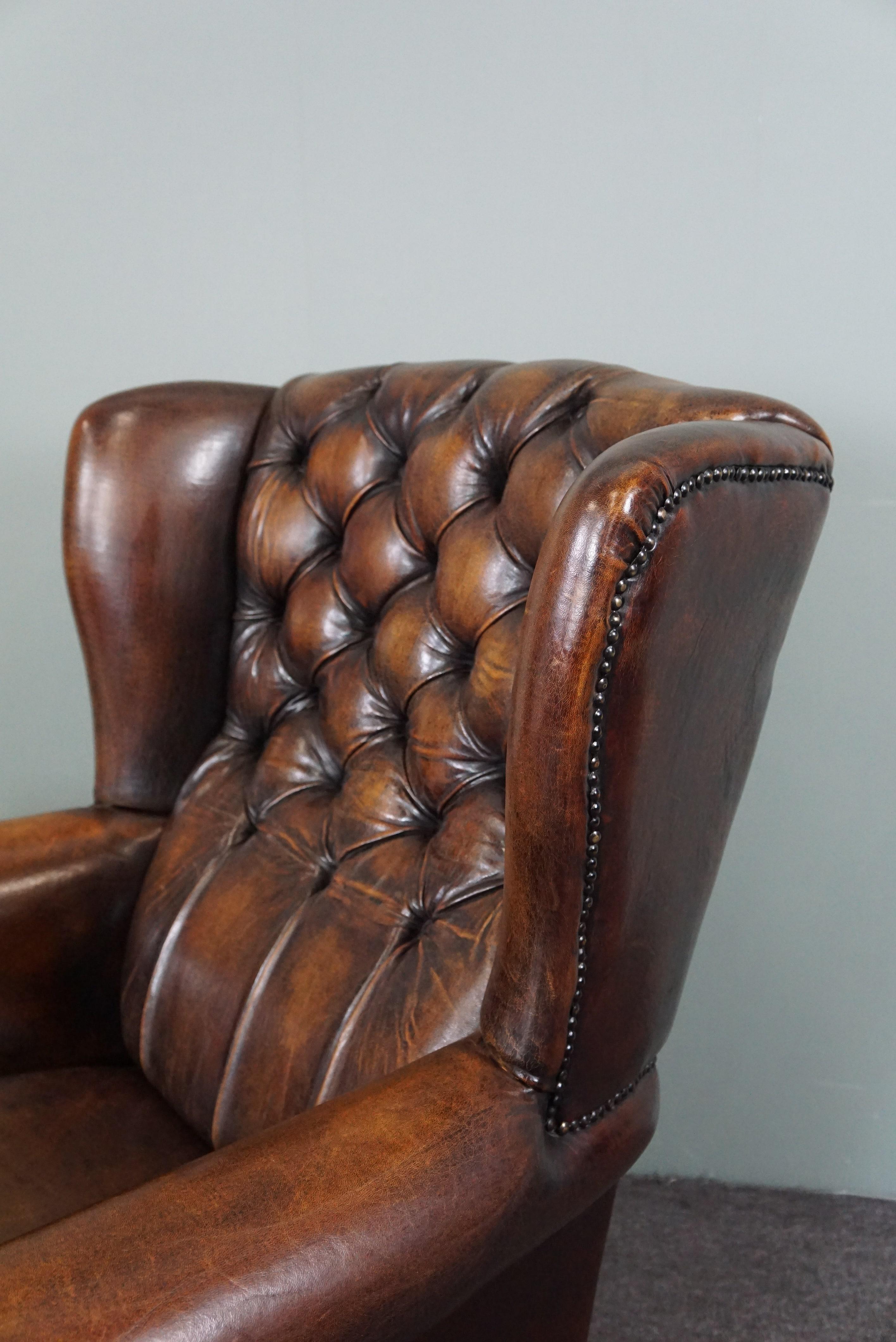 Very beautiful, rare sheep leather wing chair For Sale 3