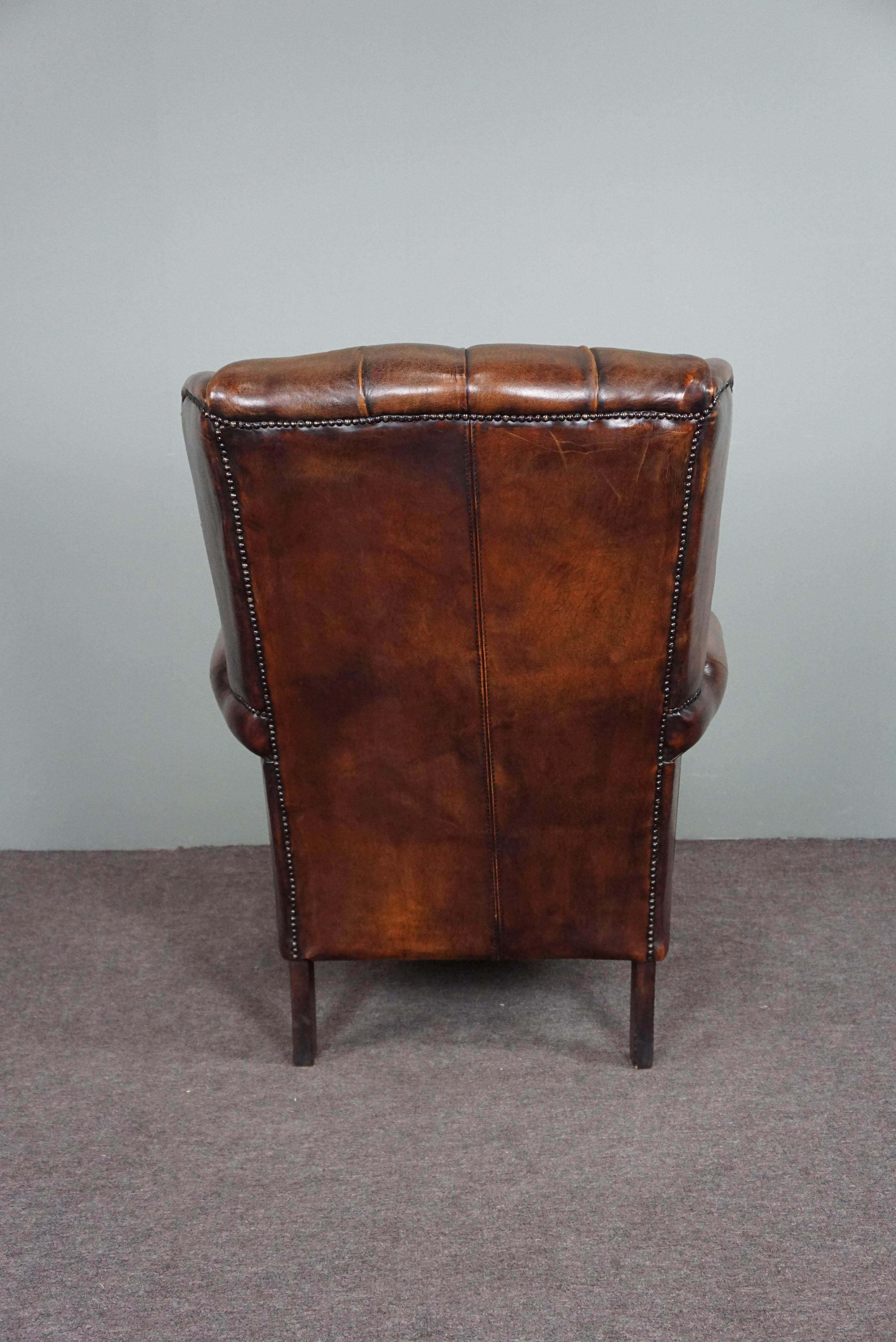 Dutch Very beautiful, rare sheep leather wing chair For Sale