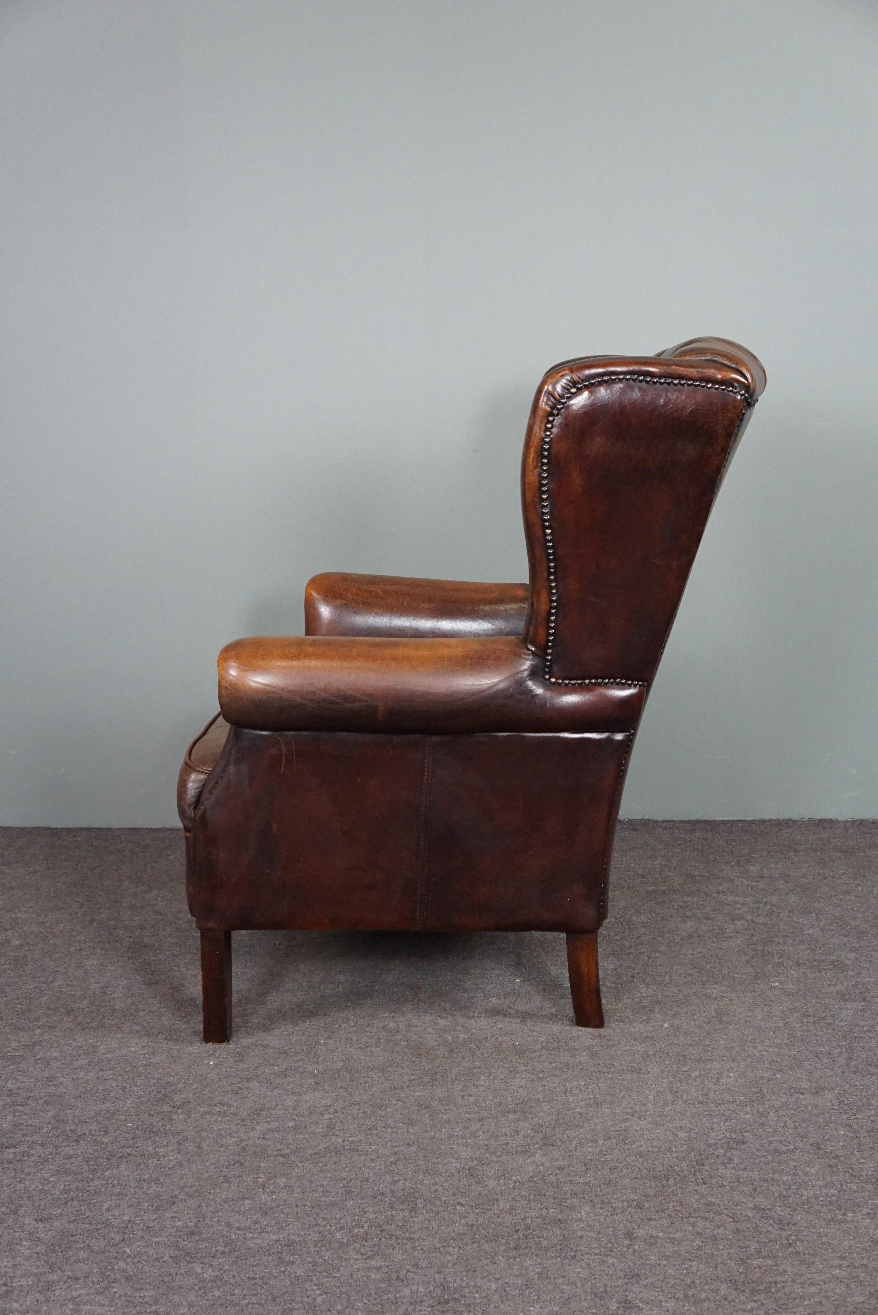 Hand-Crafted Very beautiful, rare sheep leather wing chair For Sale