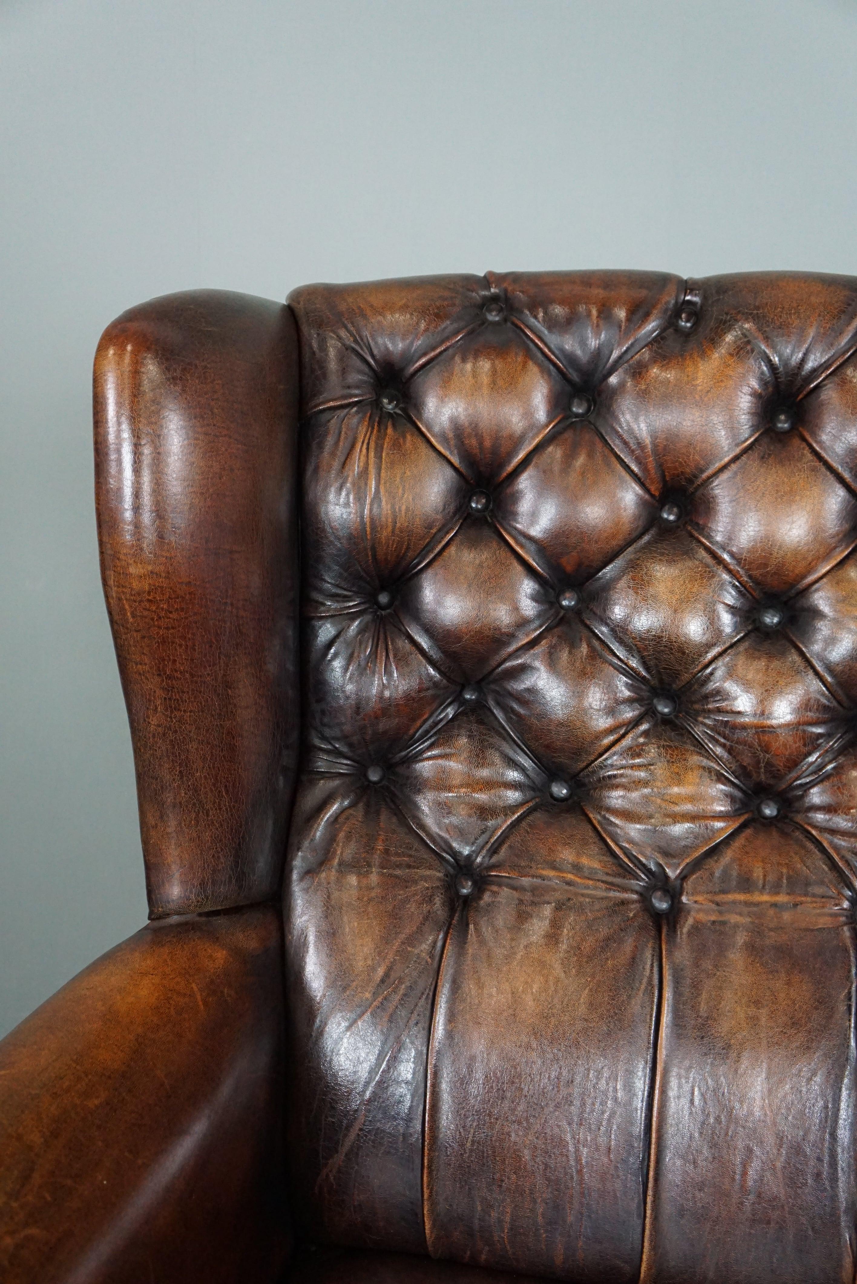 Contemporary Very beautiful, rare sheep leather wing chair For Sale