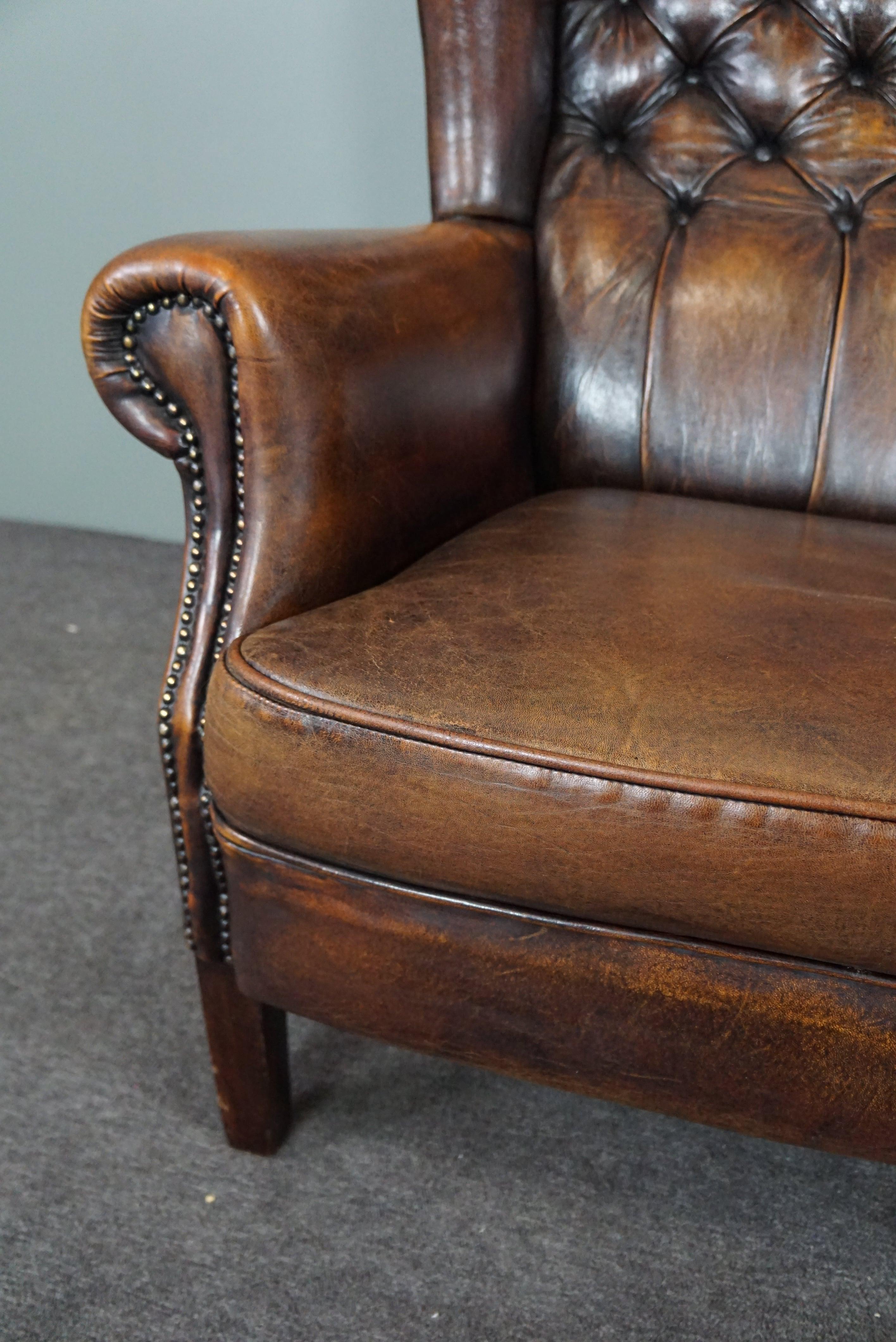 Leather Very beautiful, rare sheep leather wing chair For Sale