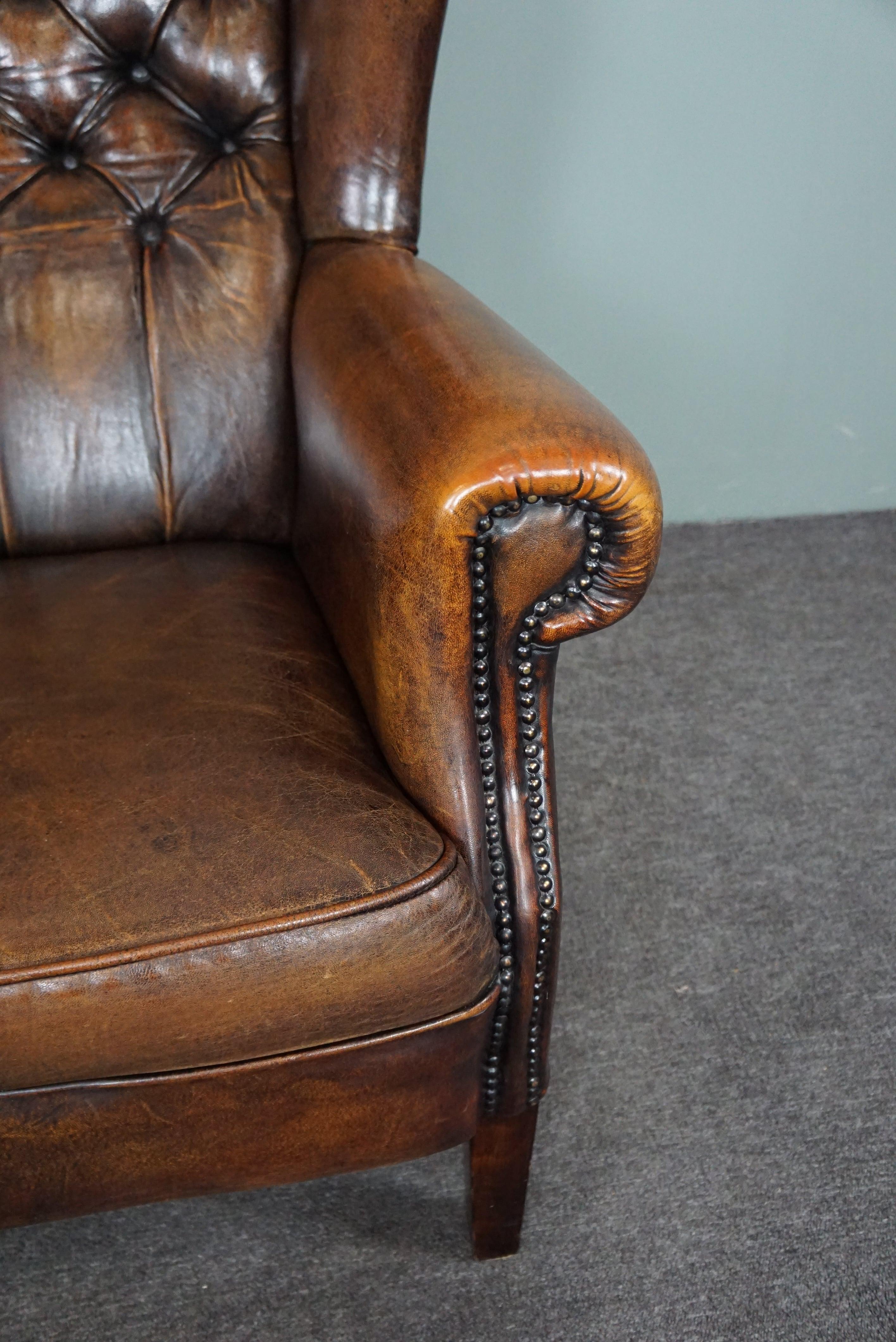 Very beautiful, rare sheep leather wing chair For Sale 2
