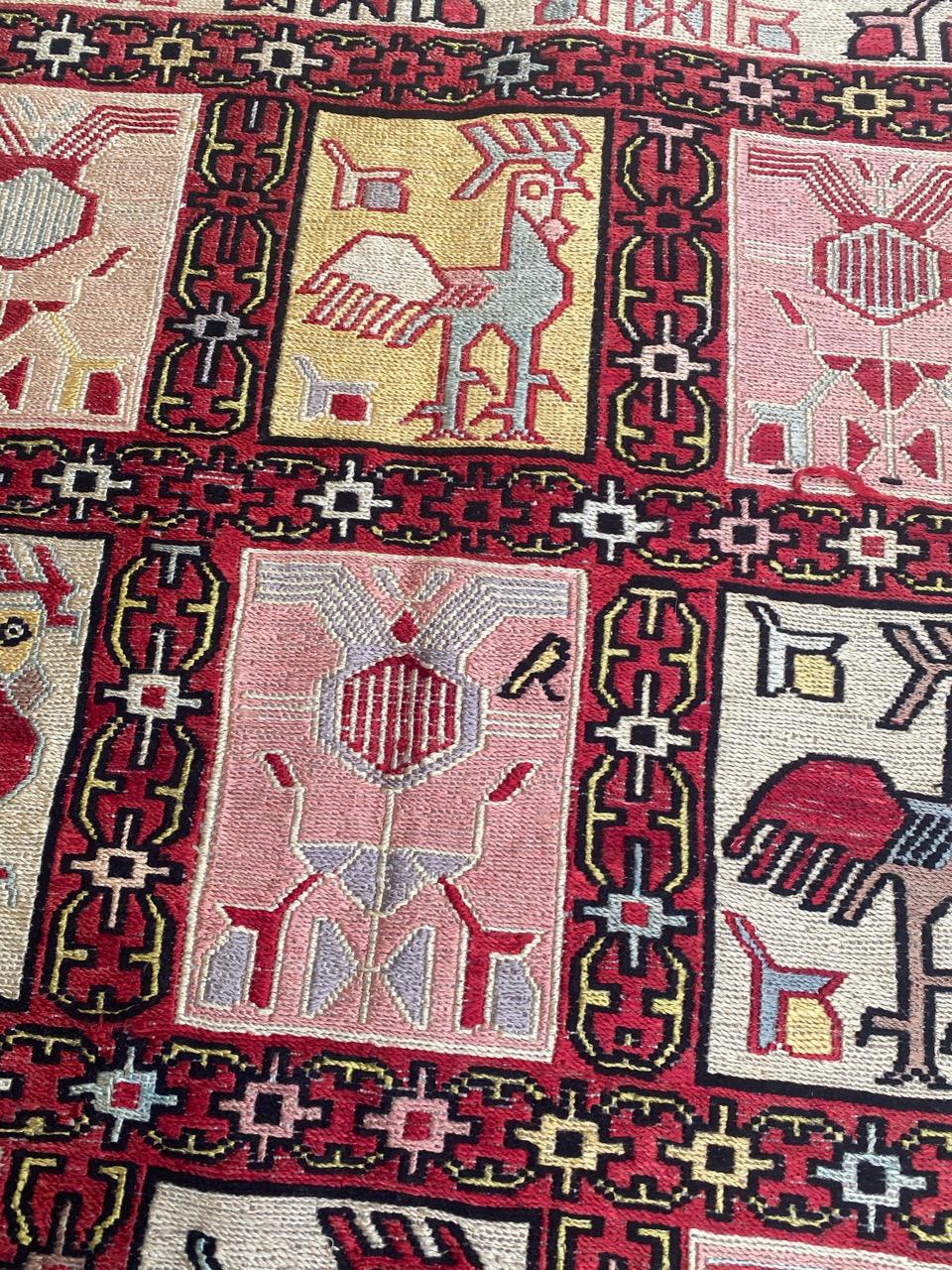Bobyrug’s Very Beautiful Silk Verneh Soumak Embroidered Flat Rug For Sale 6