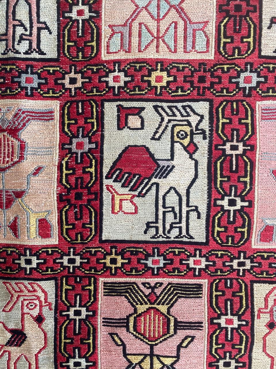 Azerbaijani Bobyrug’s Very Beautiful Silk Verneh Soumak Embroidered Flat Rug For Sale