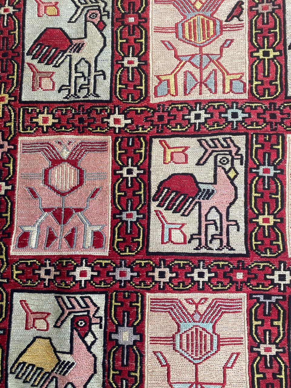Bobyrug’s Very Beautiful Silk Verneh Soumak Embroidered Flat Rug For Sale 2