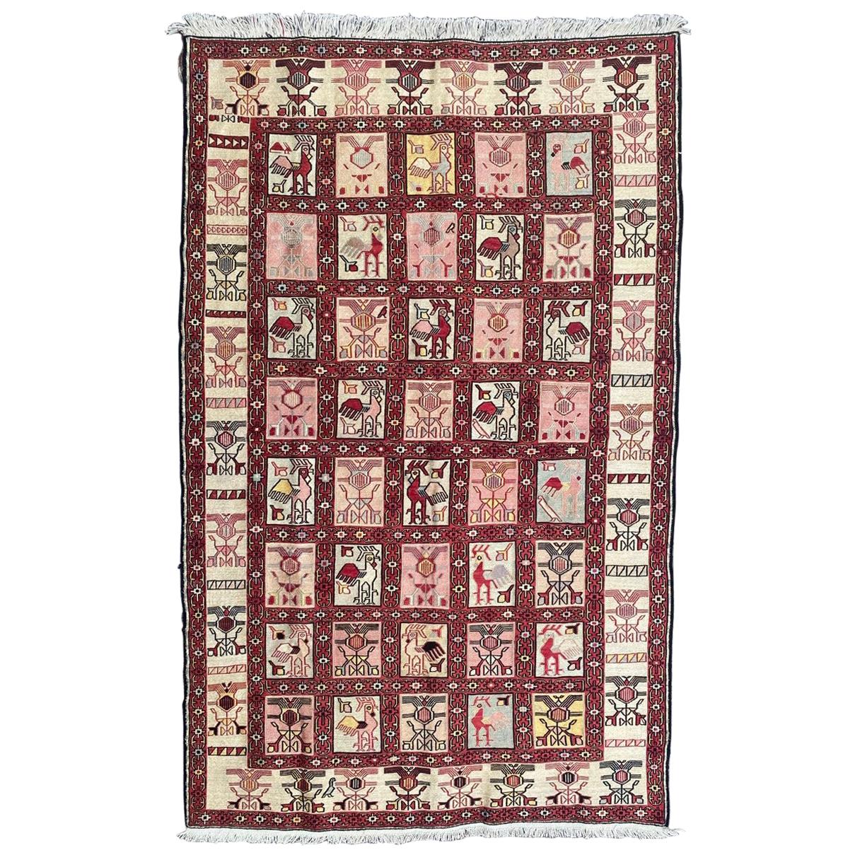 Bobyrug’s Very Beautiful Silk Verneh Soumak Embroidered Flat Rug For Sale