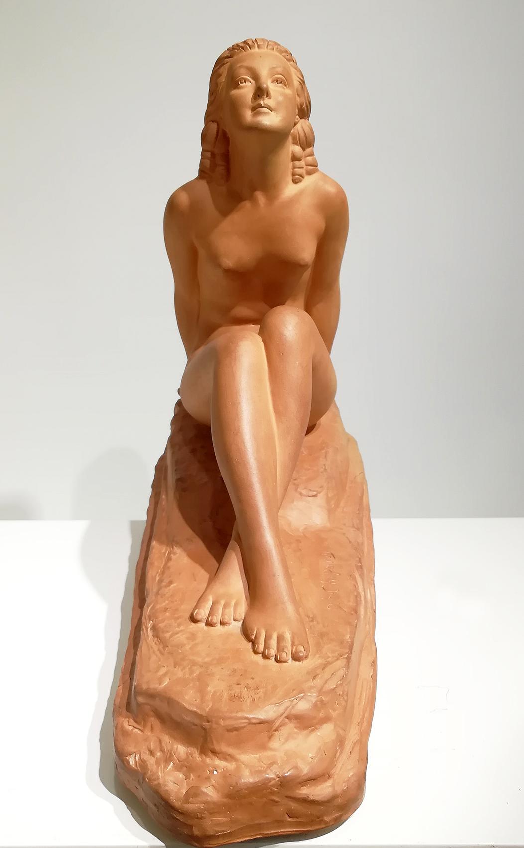 Art Deco Very Beautiful Terracotta Sculpture Entitled “Dreaming” Signed D.H CHIPARUS For Sale