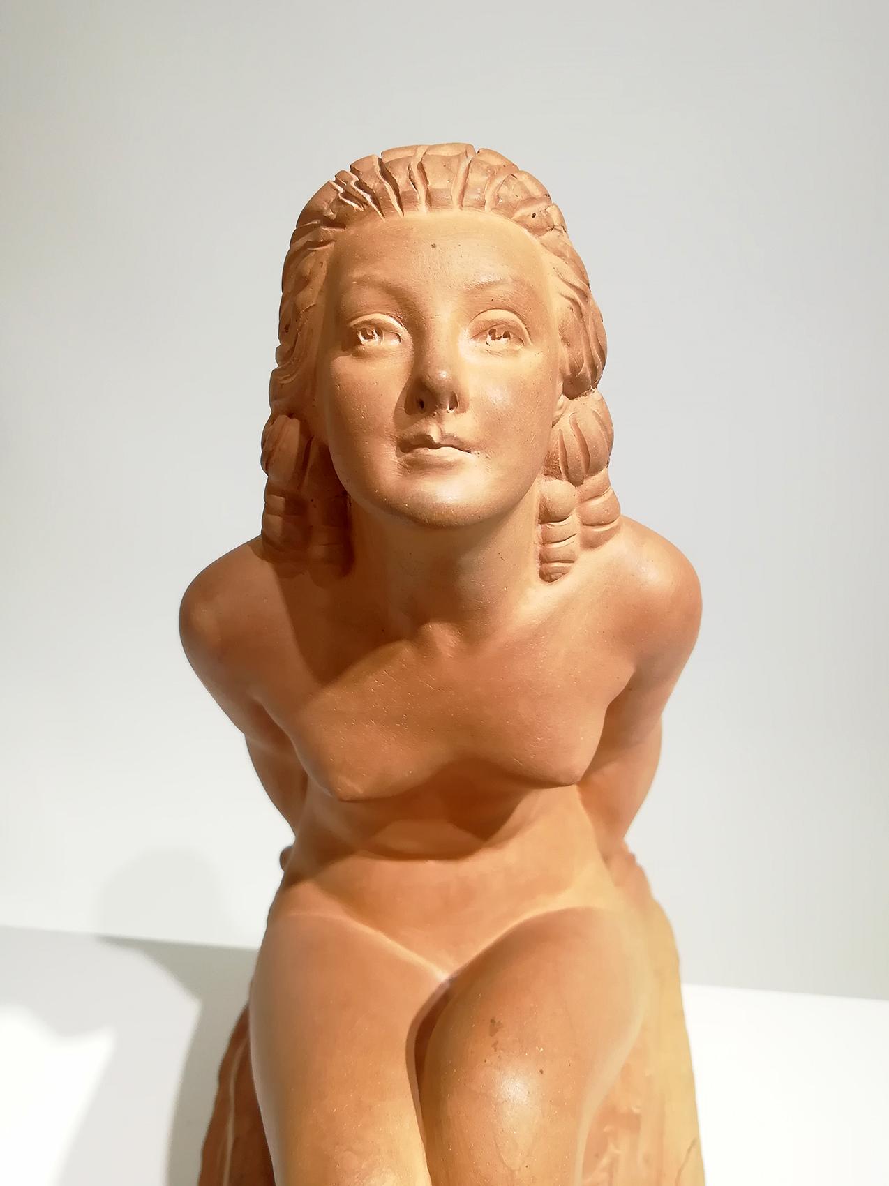 French Very Beautiful Terracotta Sculpture Entitled “Dreaming” Signed D.H CHIPARUS For Sale