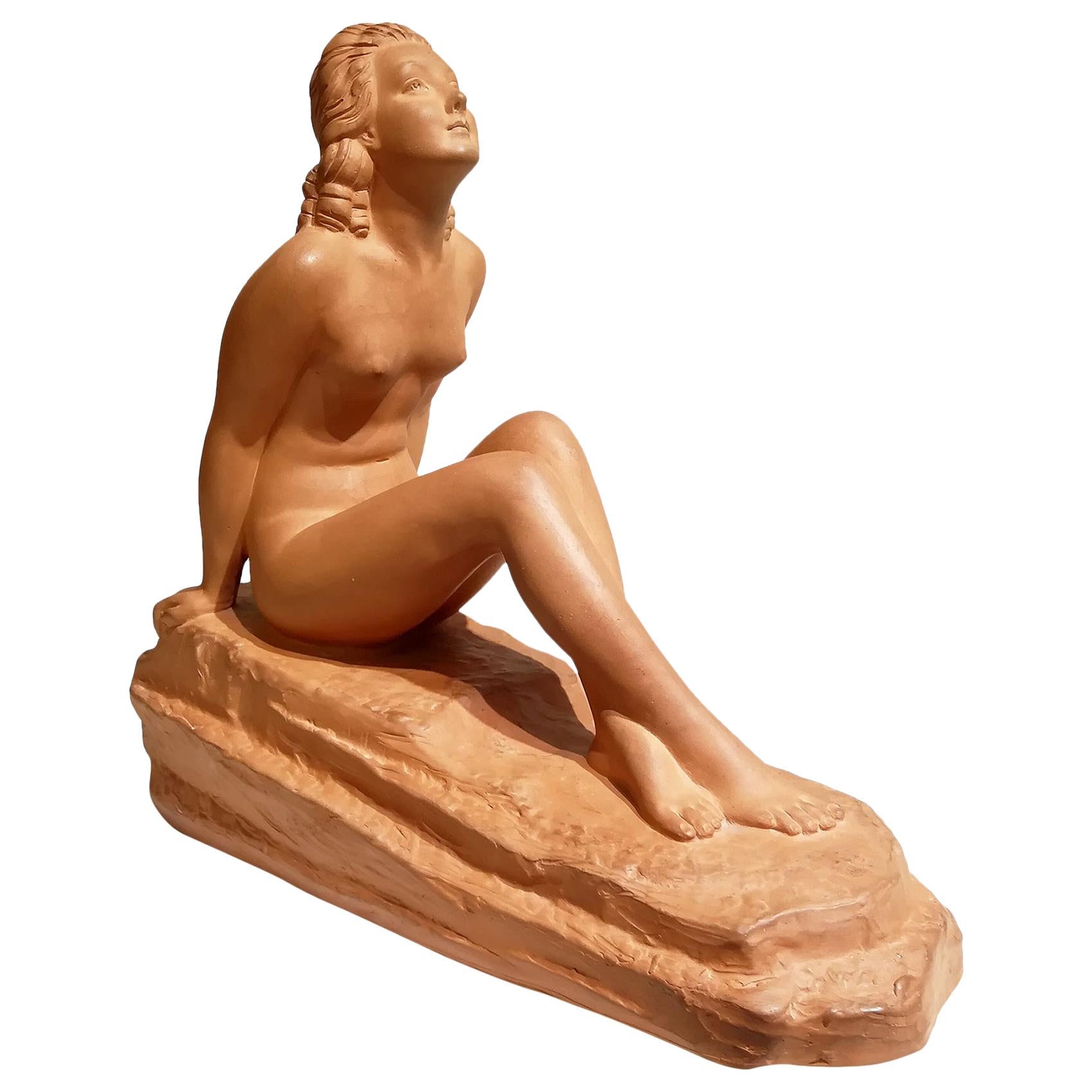 Very Beautiful Terracotta Sculpture Entitled “Dreaming” Signed D.H CHIPARUS For Sale