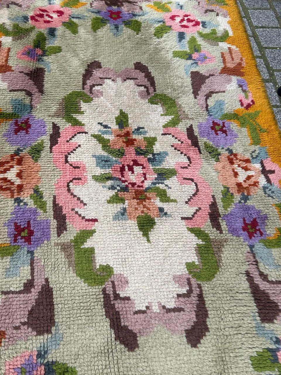 Hand-Knotted Very beautiful vintage French Cogolin rug Aubusson design For Sale