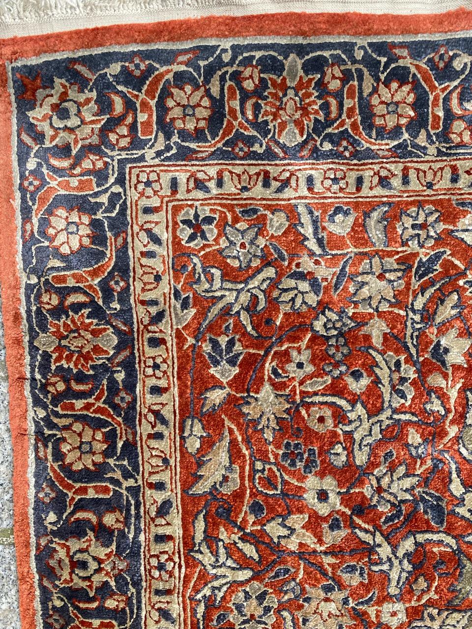Hand-Knotted Bobyrug’s Very Beautiful Vintage Sino Persian Fine Silk Rug For Sale