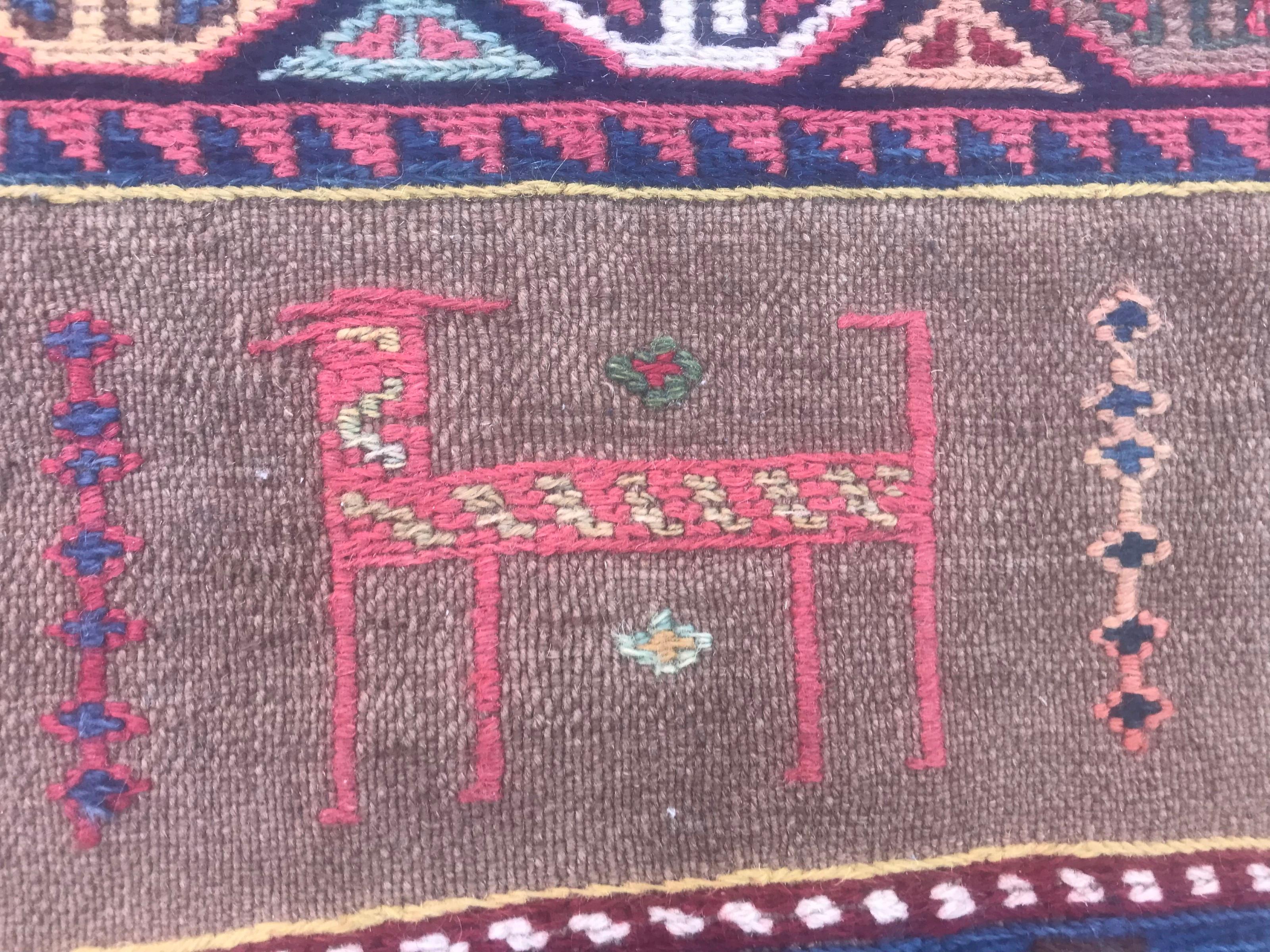 Hand-Woven Very Beautiful Vintage Tribal Soumak Shahsavand Kilim For Sale