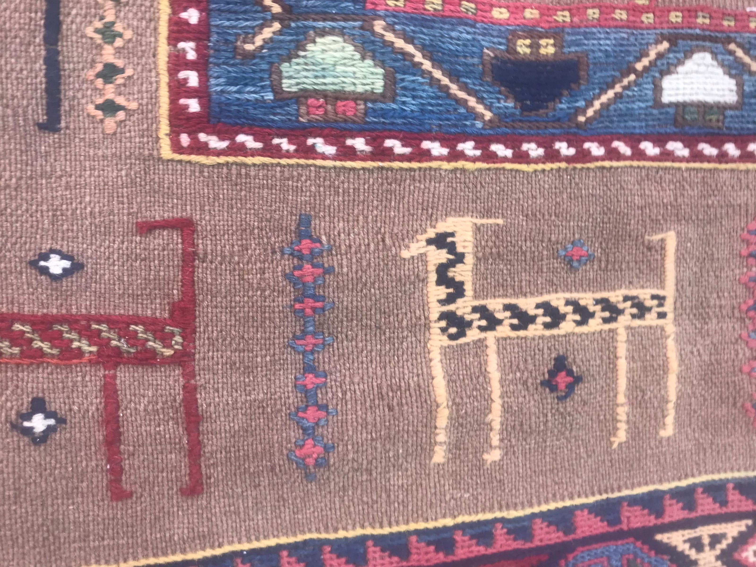 Wool Very Beautiful Vintage Tribal Soumak Shahsavand Kilim For Sale
