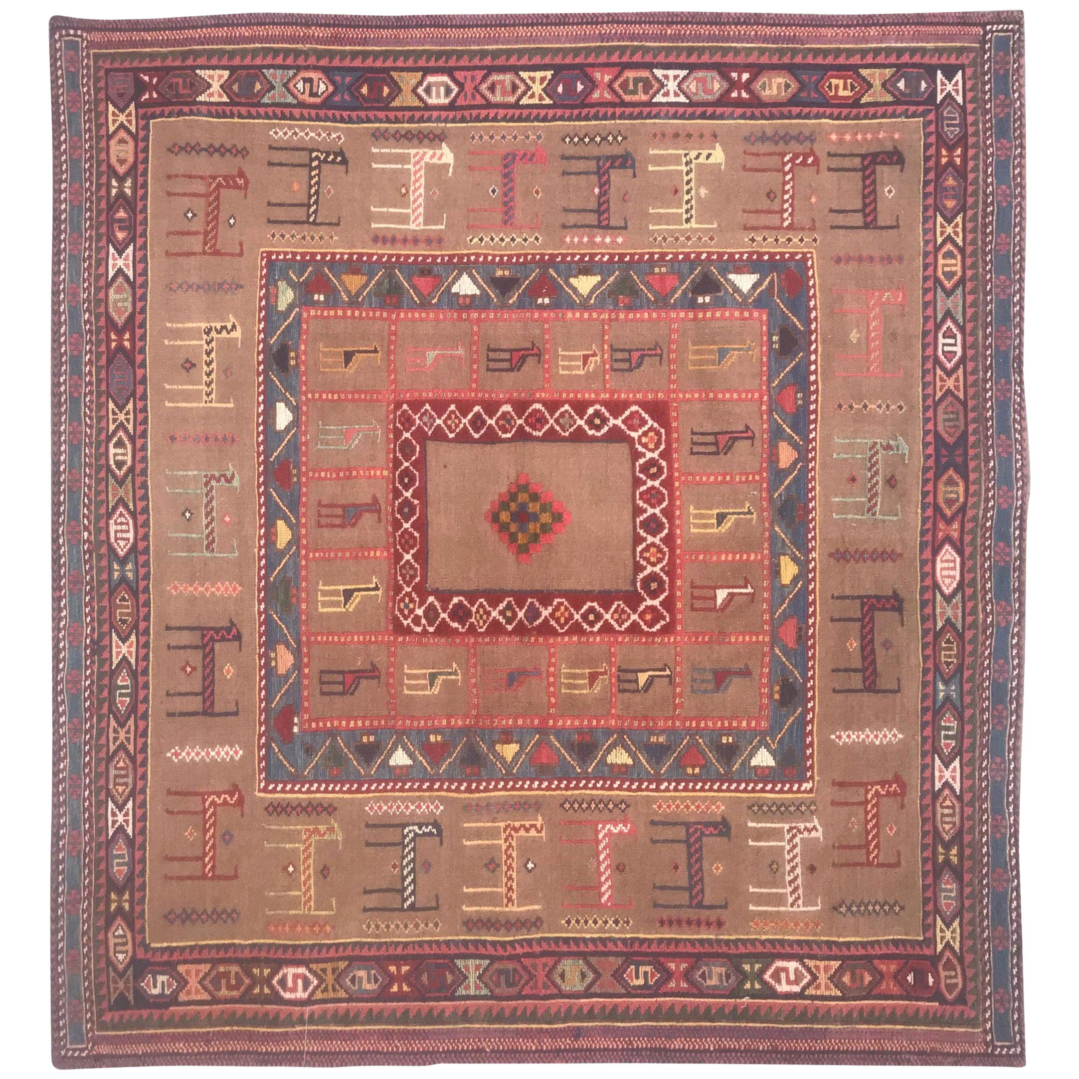 Very Beautiful Vintage Tribal Soumak Shahsavand Kilim