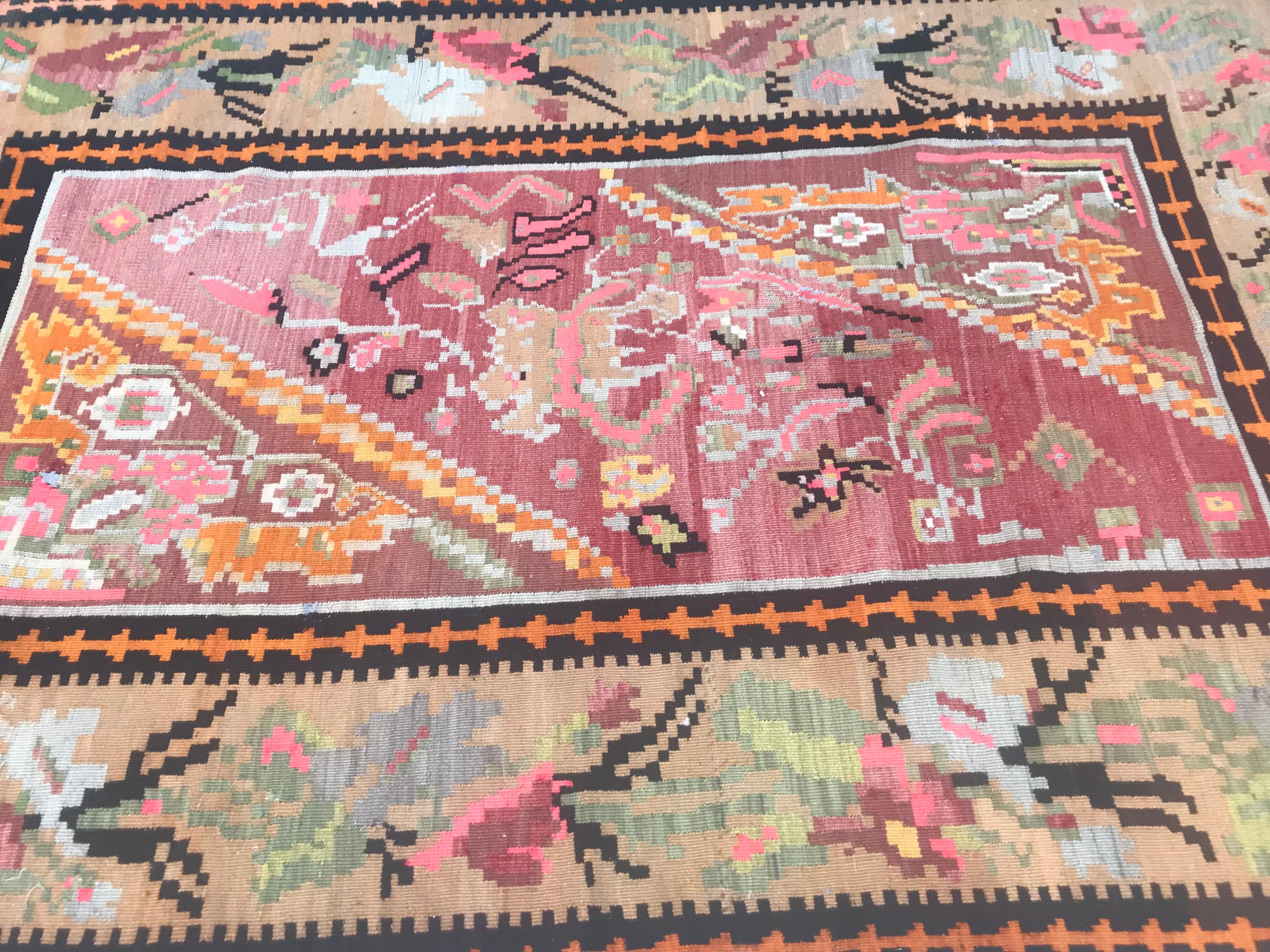 Very Beautiful Vintage Turkish Floral Design Kilim 5