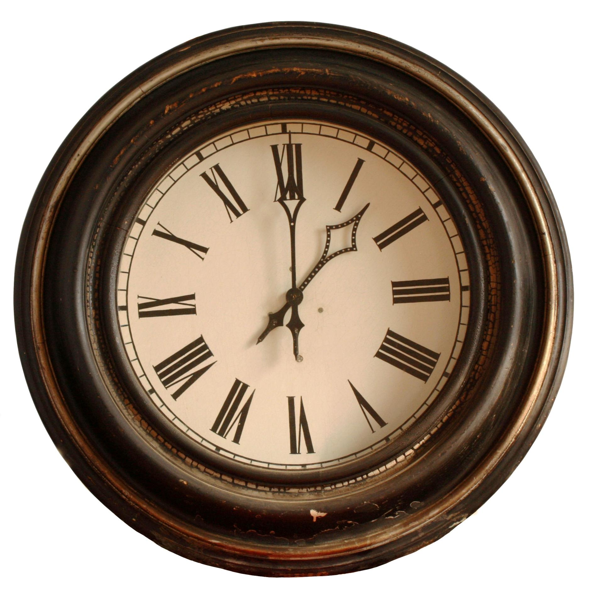 Very Big Antique Wood Cased Iron Dial Railway Station Clock, Germany, 1890s For Sale