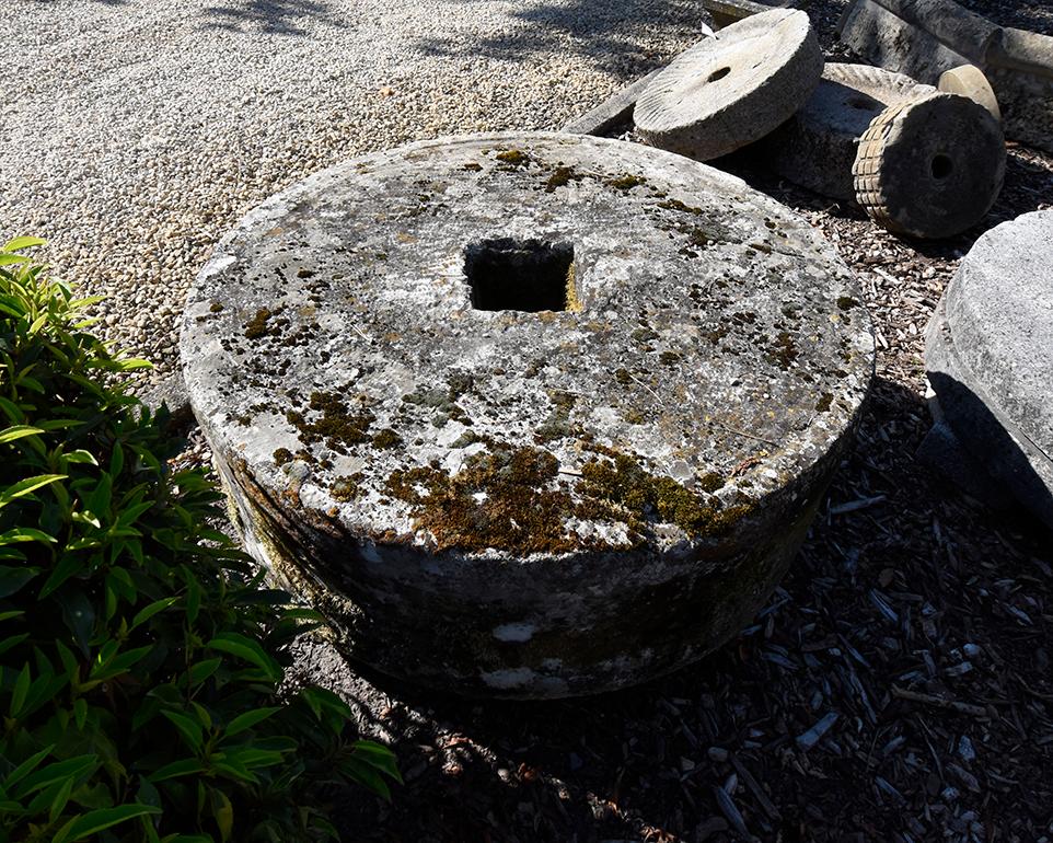 French Very Big Antique Hand Carved Thick Garden Mill Stone, 19th Century