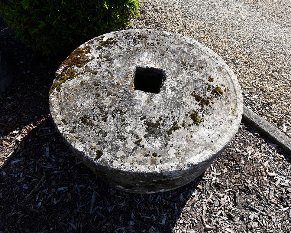 Very Big Antique Hand Carved Thick Garden Mill Stone, 19th Century In Good Condition In Udenhout, NL