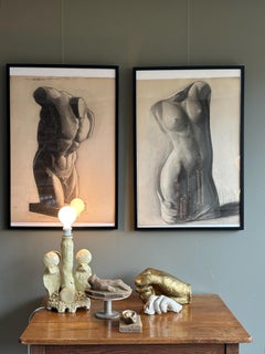Très grand dessin de femme nue par Renée Belvaux 1922