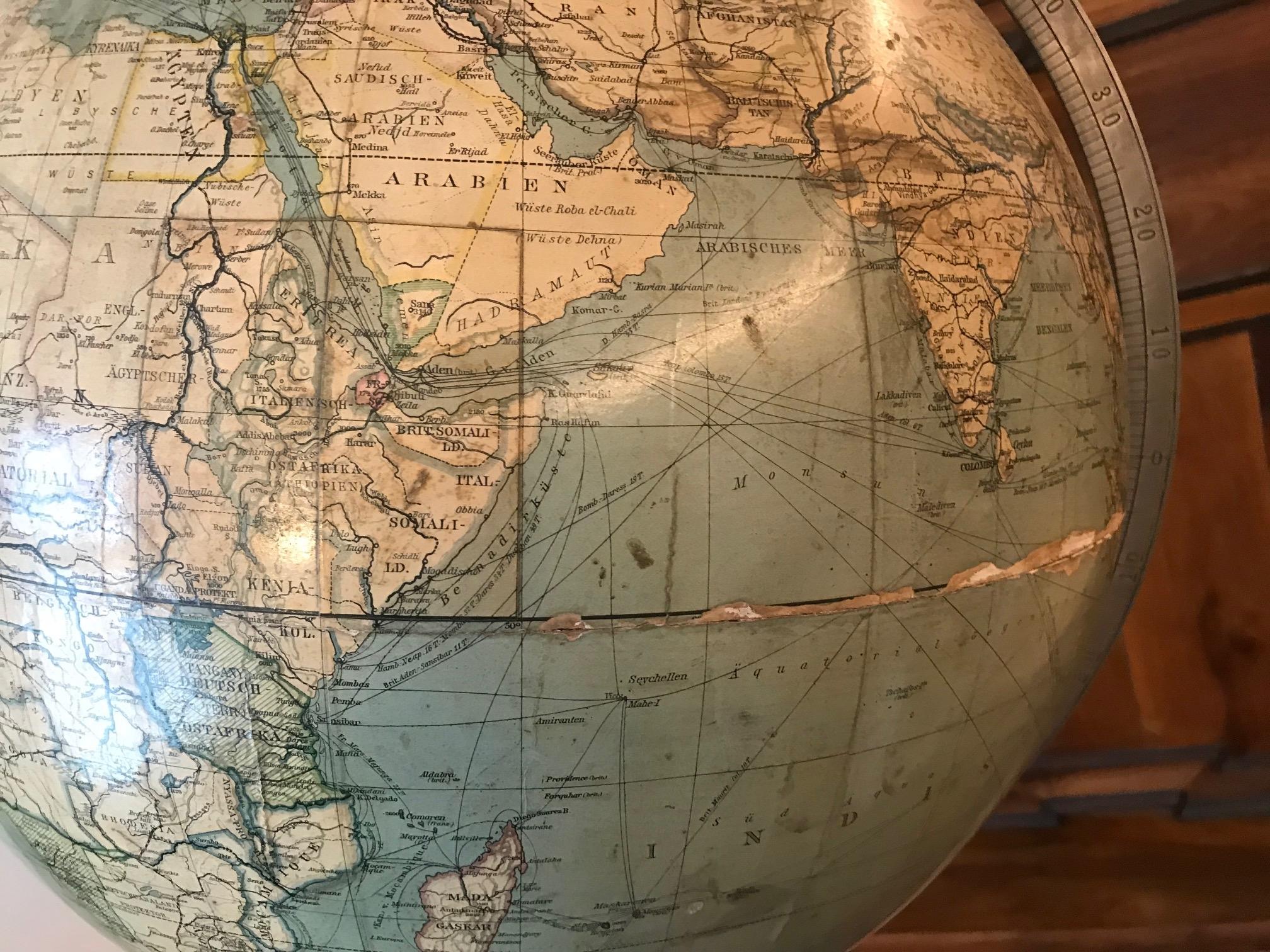 German Very Tall Globe on High Foodstand, circa 1940 For Sale