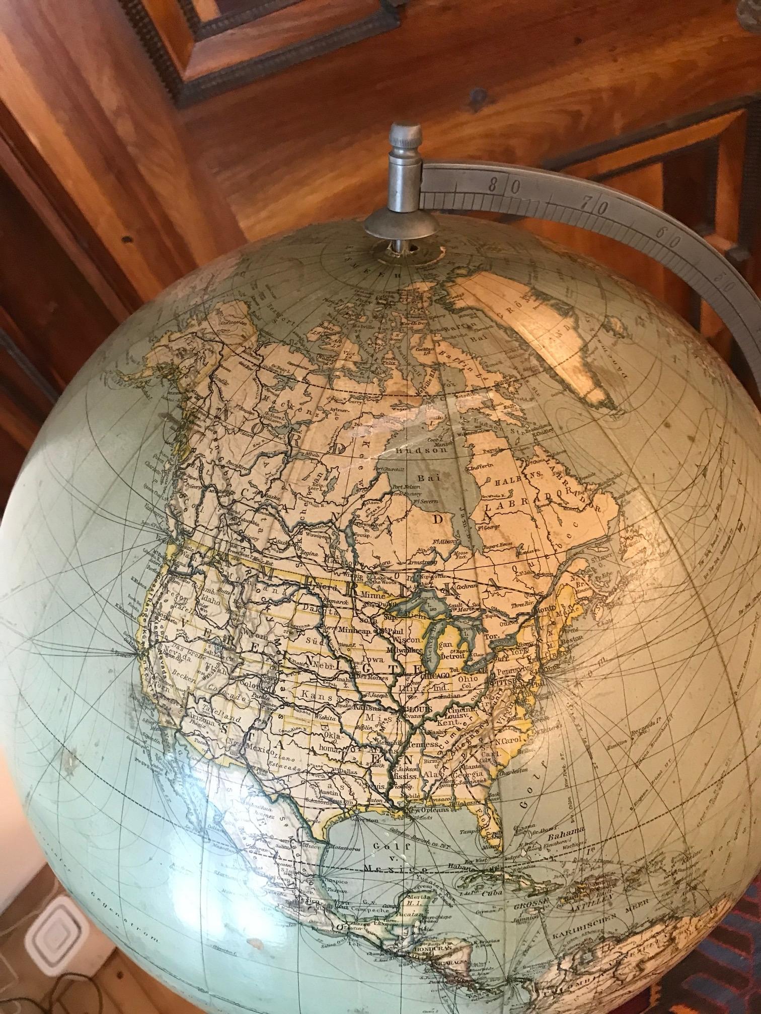 Brass Very Tall Globe on High Foodstand, circa 1940 For Sale