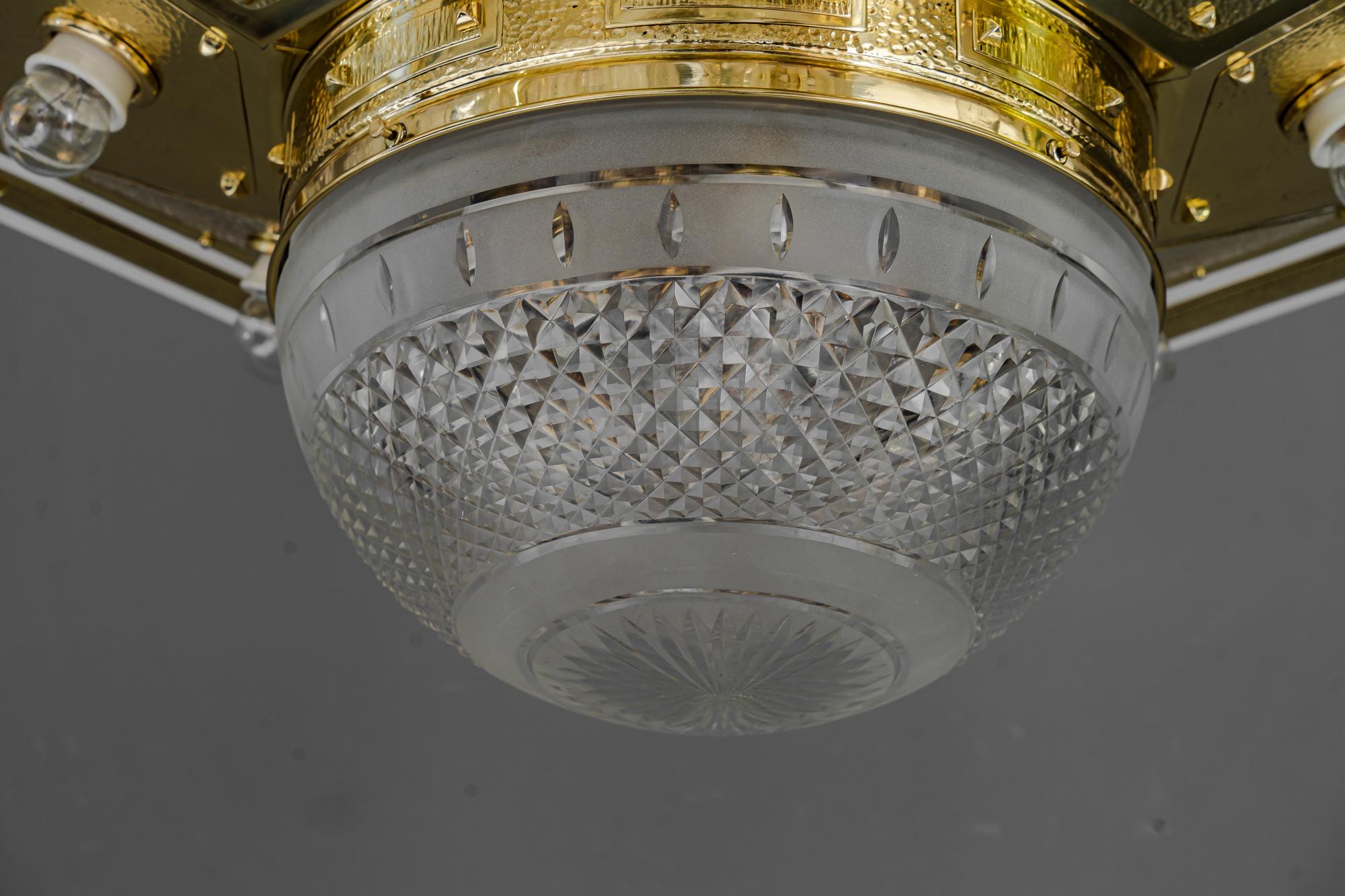 Hammered Very Big Octagon Art Deco Ceiling Lamp Vienna Around 1920s For Sale