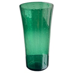 Very Big Vintage Vase in Green Bullicante Glass, Vetrerie di Empoli, Italian Art