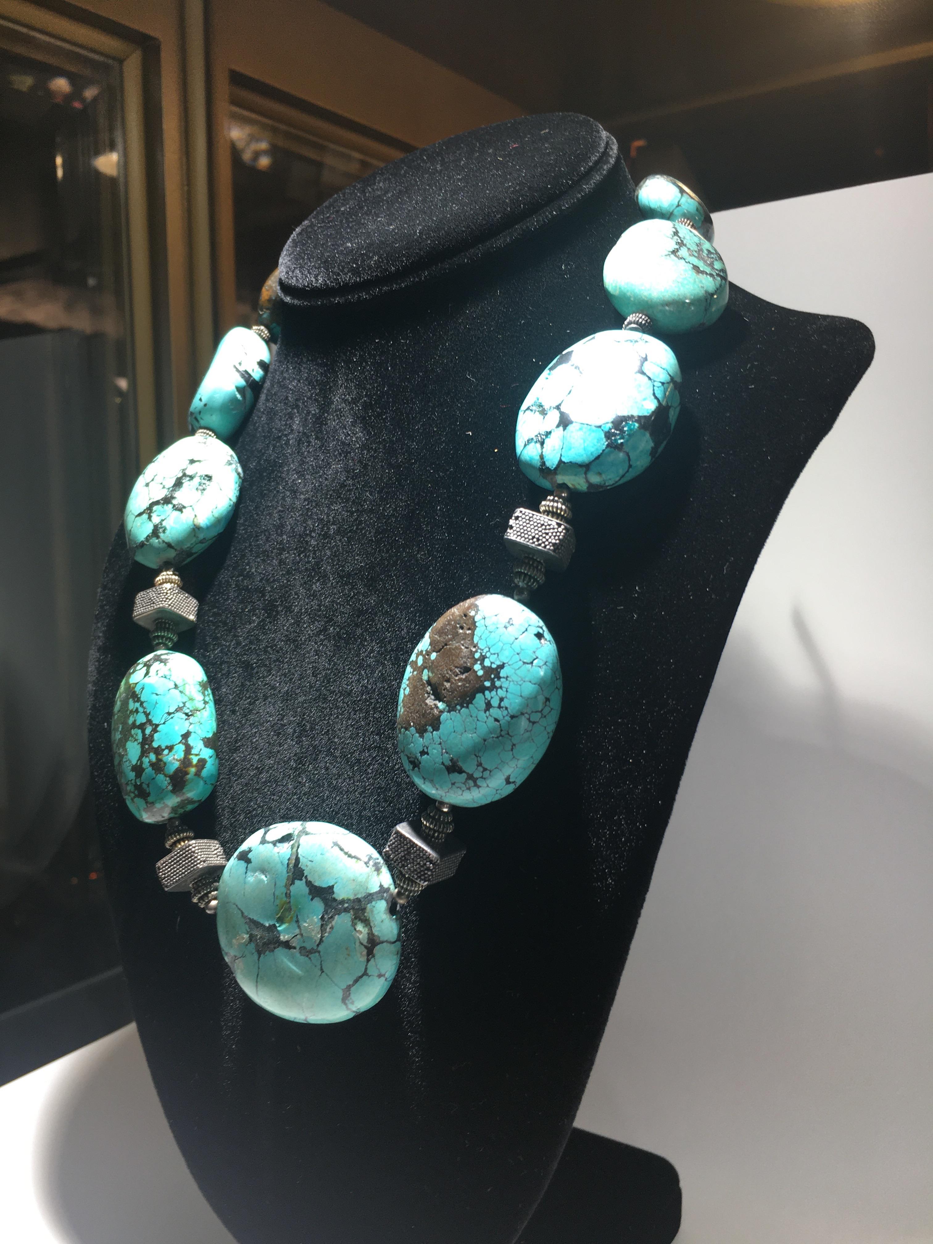 Very Bold Chunky Turquoise Necklace.  Iris Apfel Style.  Great Statement With A Simple White Blouse.