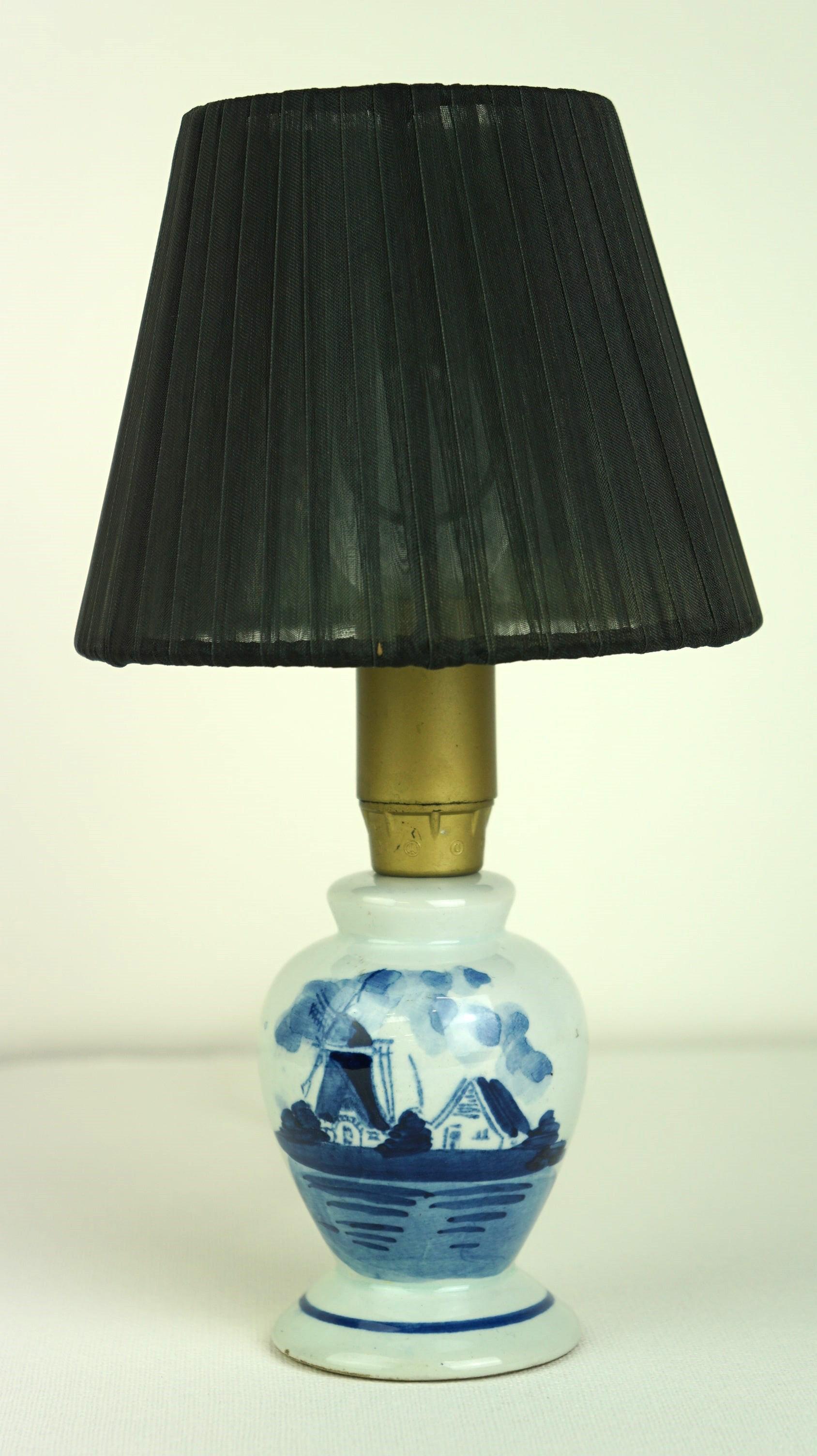 Dutch Very charming Delft blue ceramic lamp with a windmill design