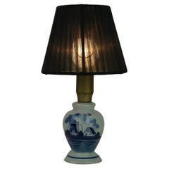 Very charming Delft blue ceramic lamp with a windmill design