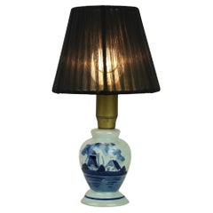 Very charming Delft blue ceramic lamp with a windmill design