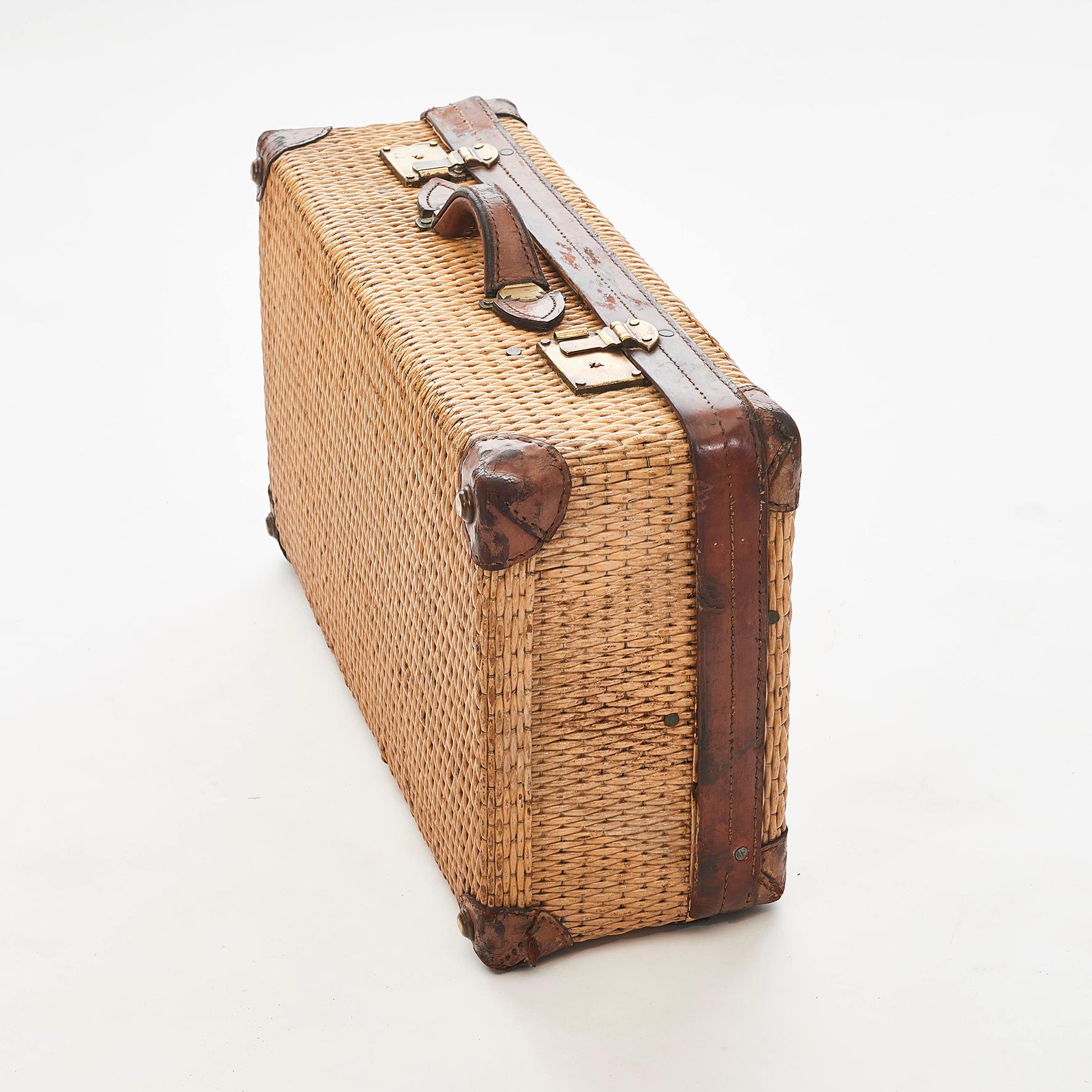 20th Century Very Charming Travel Suitcase in Woven Cane