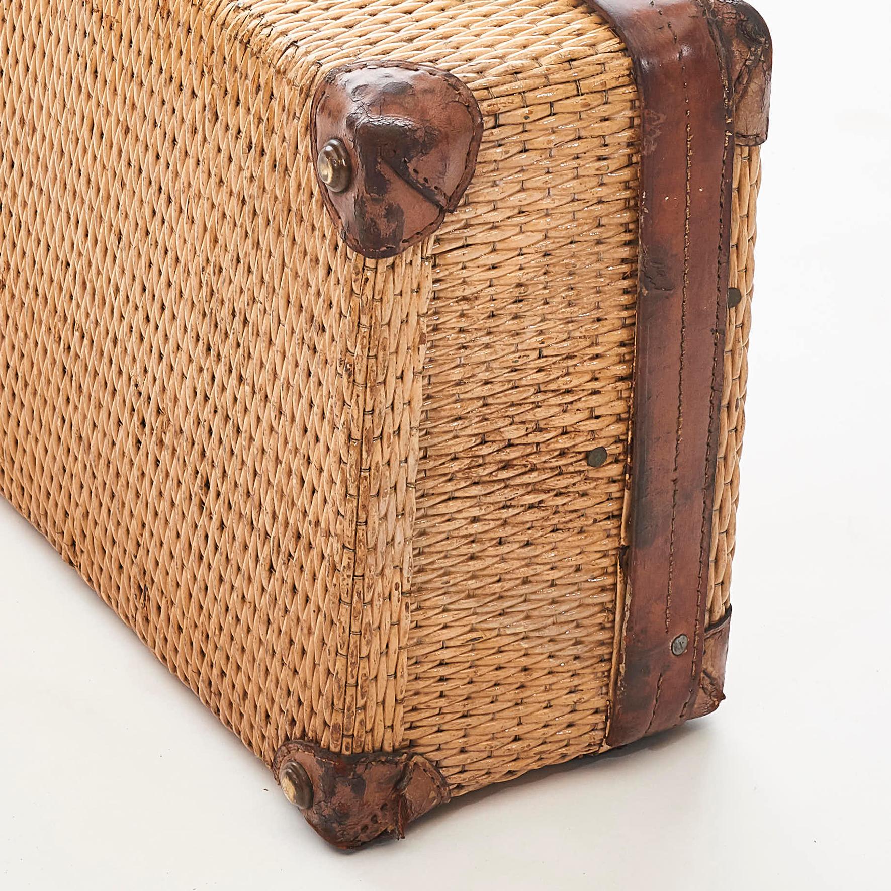 Brass Very Charming Travel Suitcase in Woven Cane
