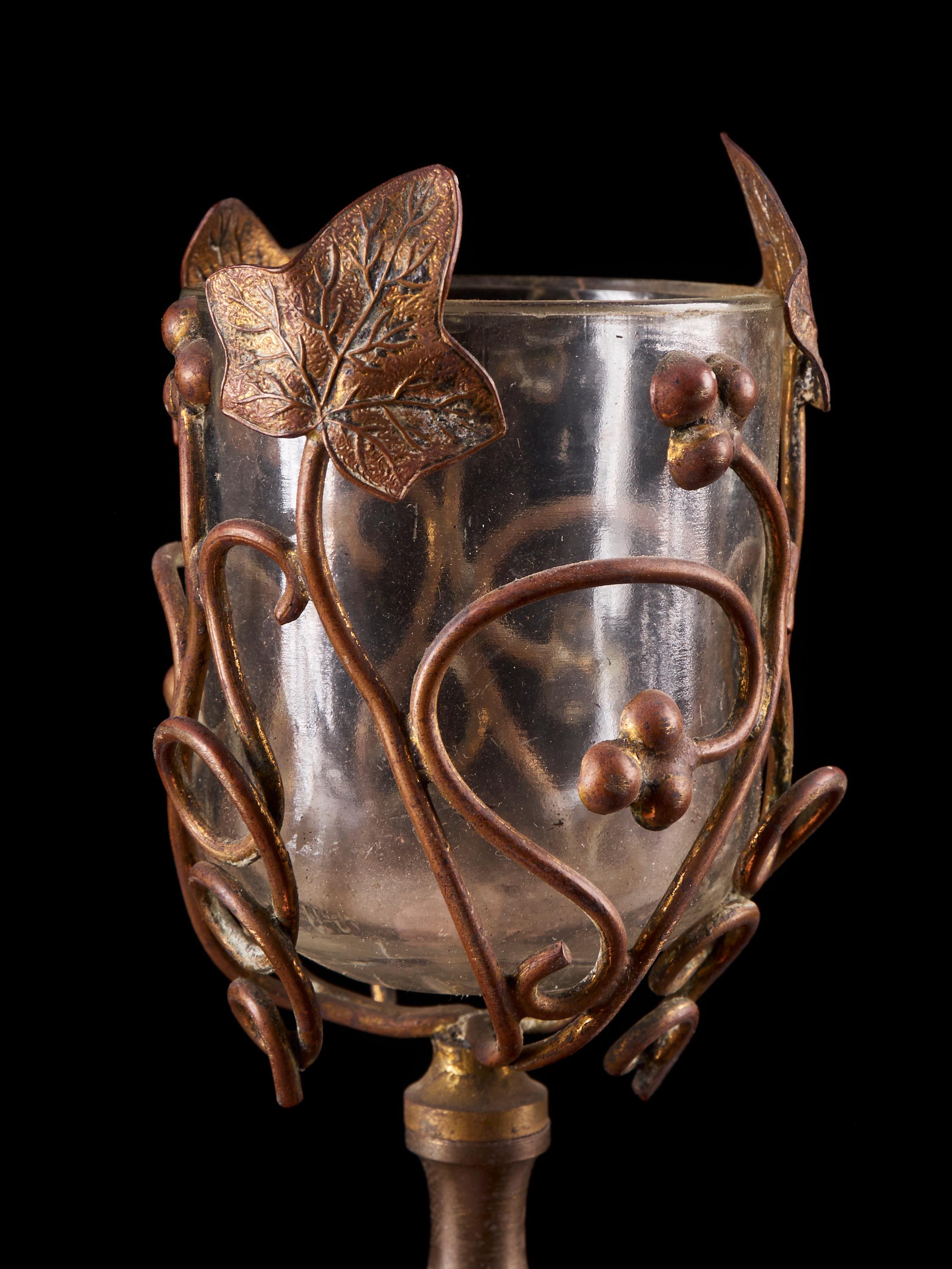 20th Century Very Charming Wineglass Made of Clear Glass and Copper Alloy
