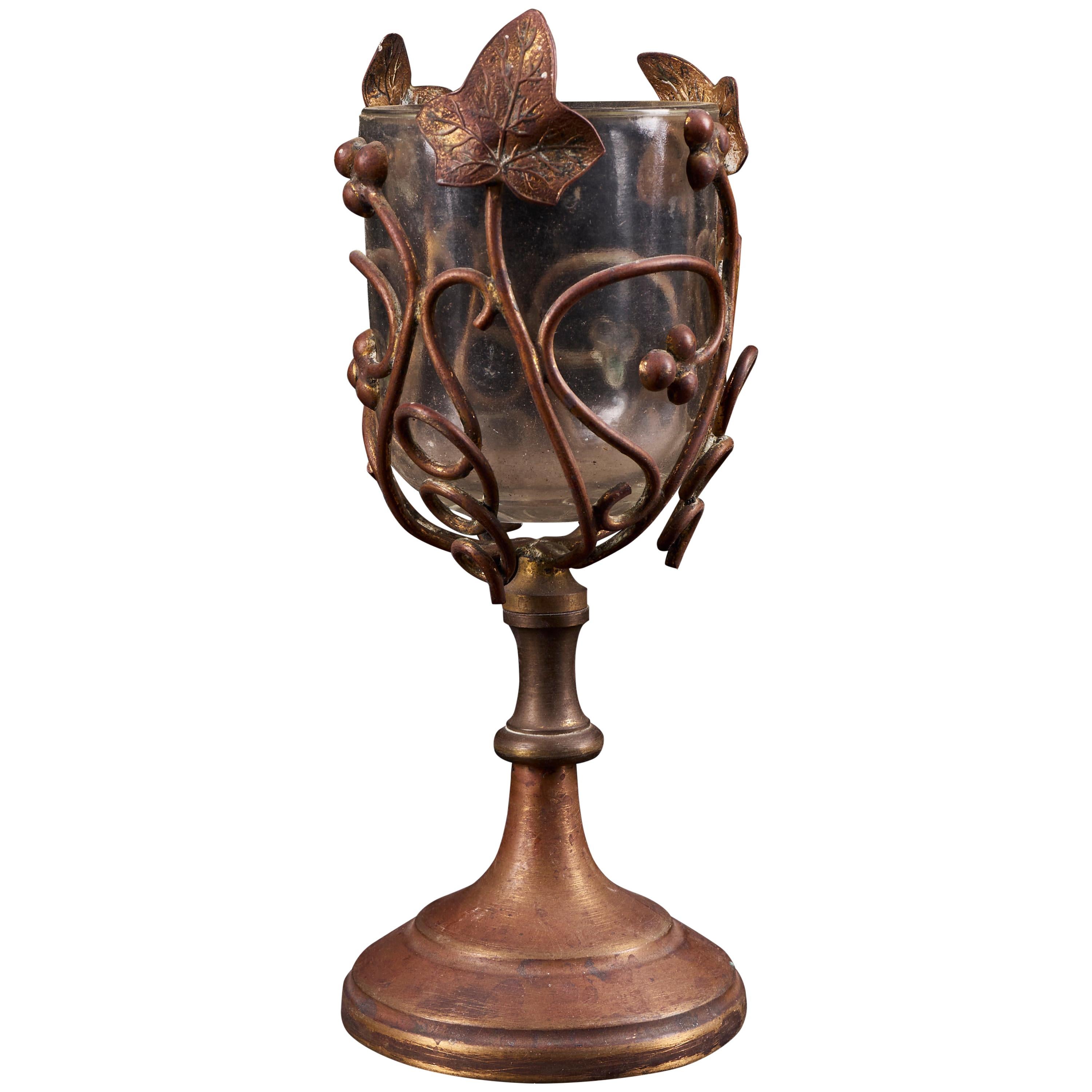 Very Charming Wineglass Made of Clear Glass and Copper Alloy
