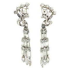 Vintage Very Chic Art Deco Style Diamond Earclips in Platinum 950
