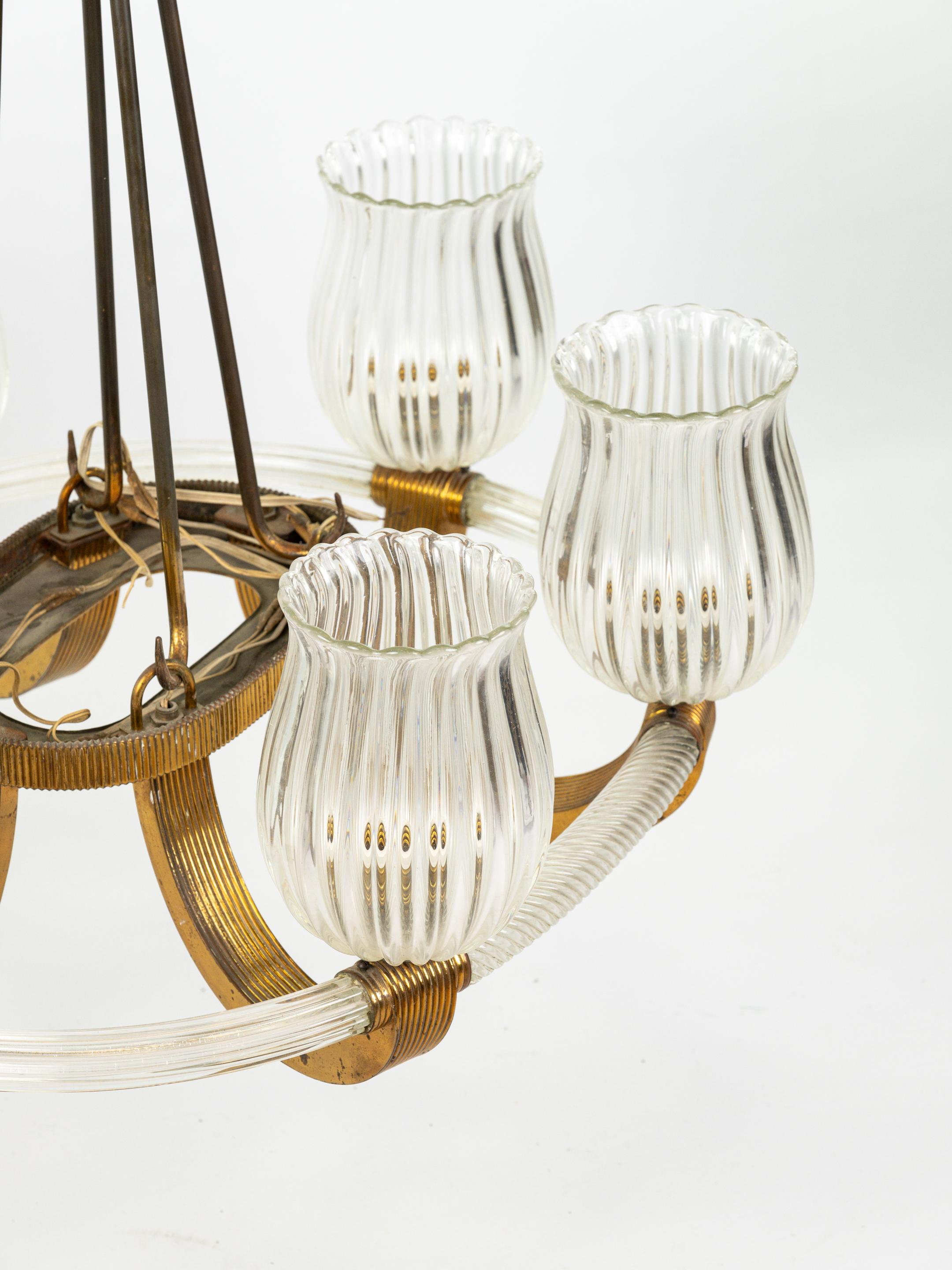 Italian Very chic brass and murano glass chandelier For Sale